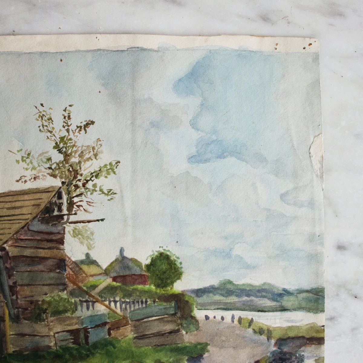 Landscape with Barn Watercolor Painting - elsie green - art