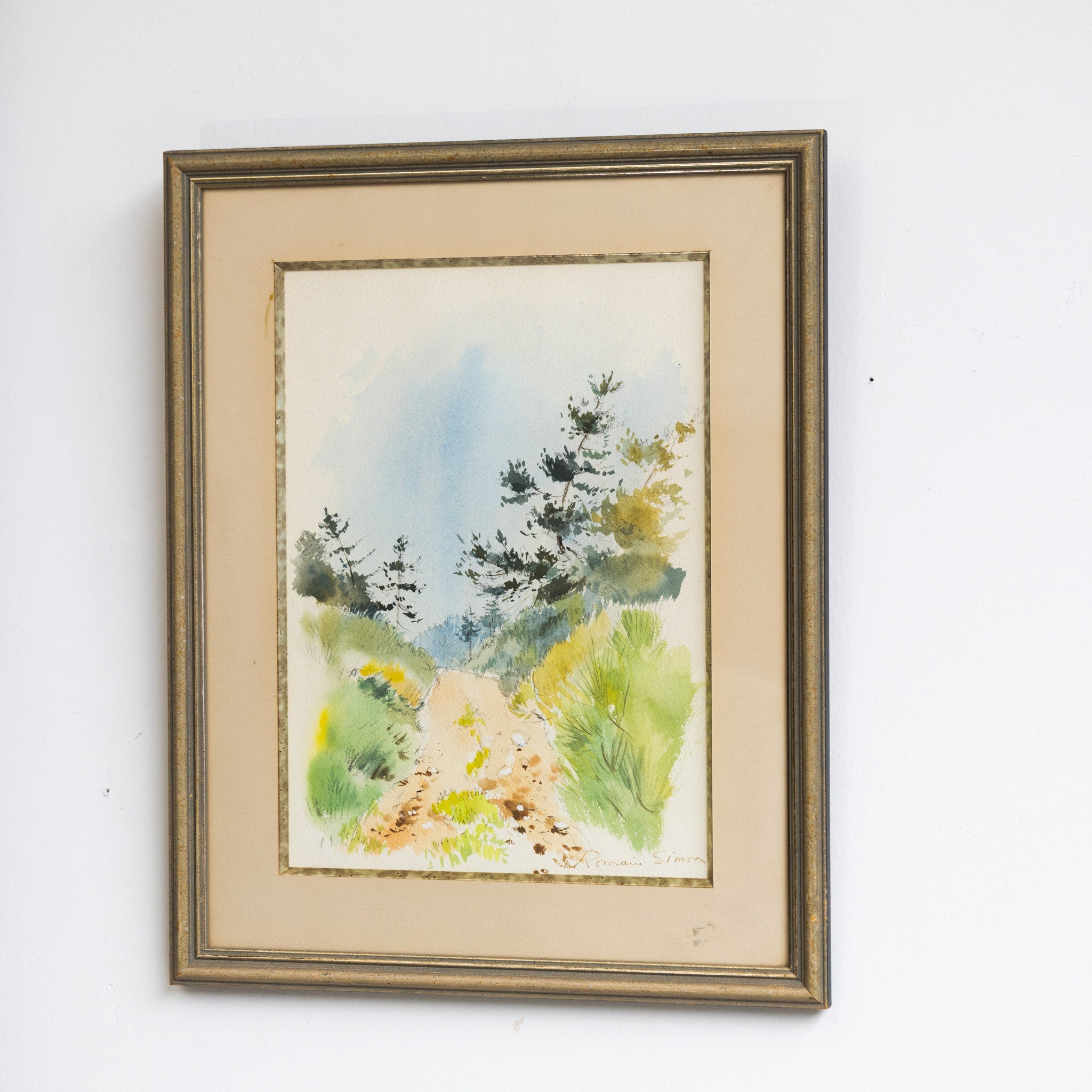 Landscape with Blue Sky Watercolor Painting - elsie green - art