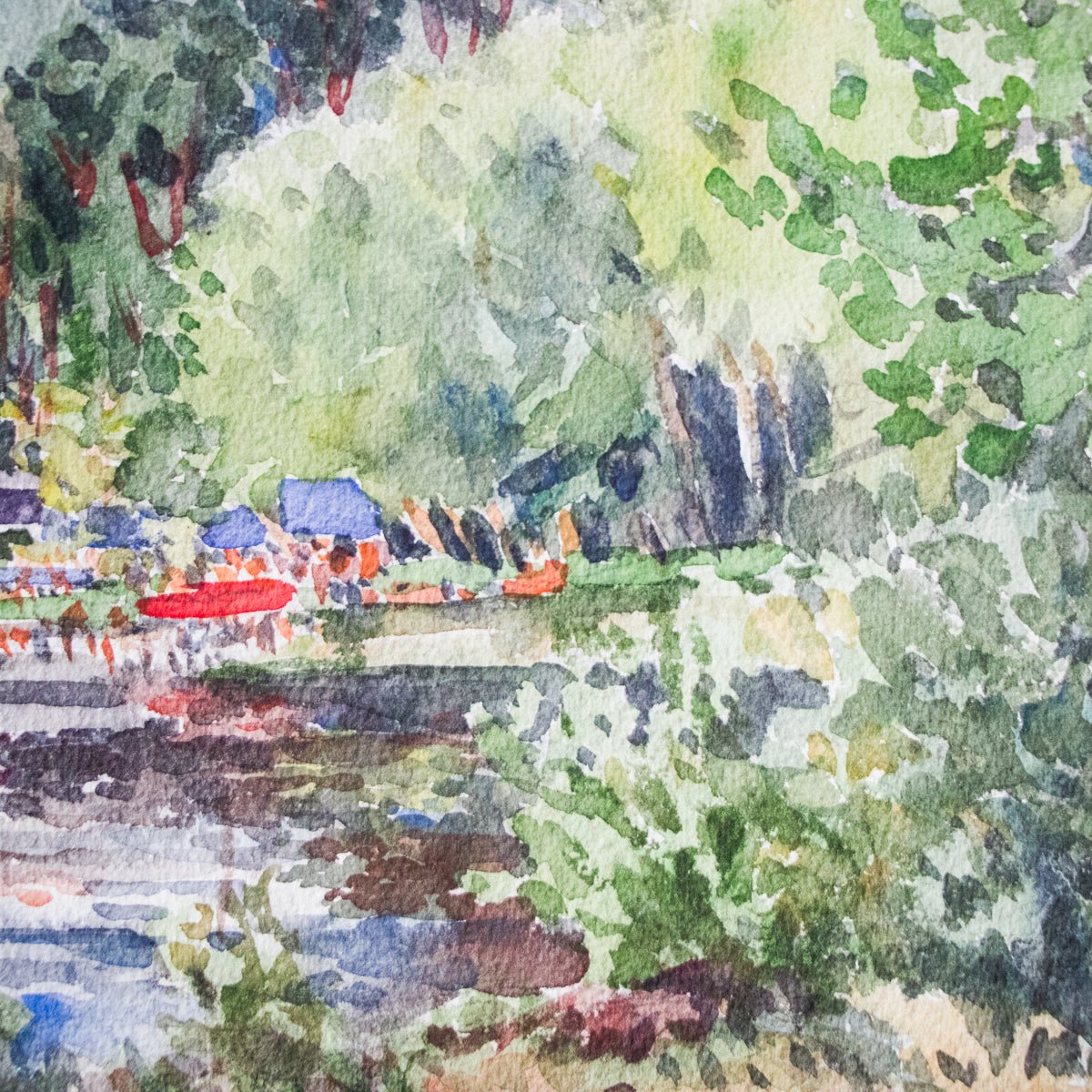 Landscape with Distant Beach Watercolor Painting - elsie green - art