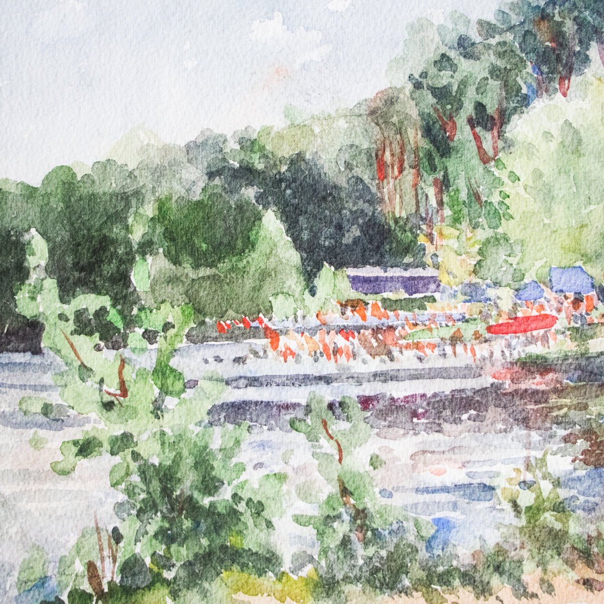 Landscape with Distant Beach Watercolor Painting - elsie green - art