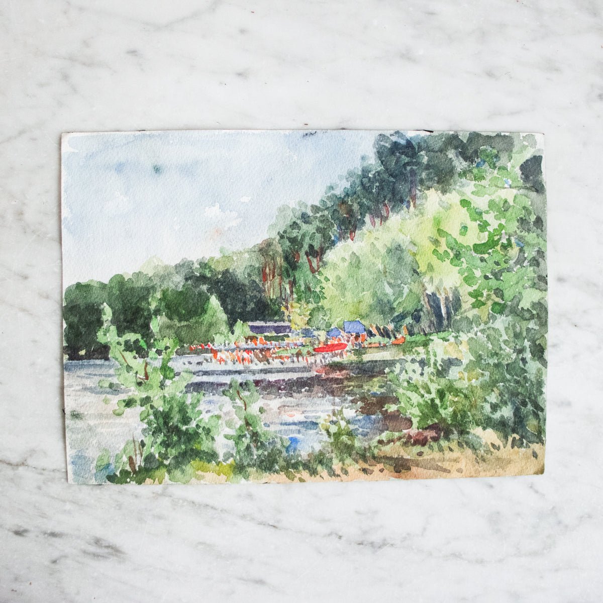 Landscape with Distant Beach Watercolor Painting - elsie green - art