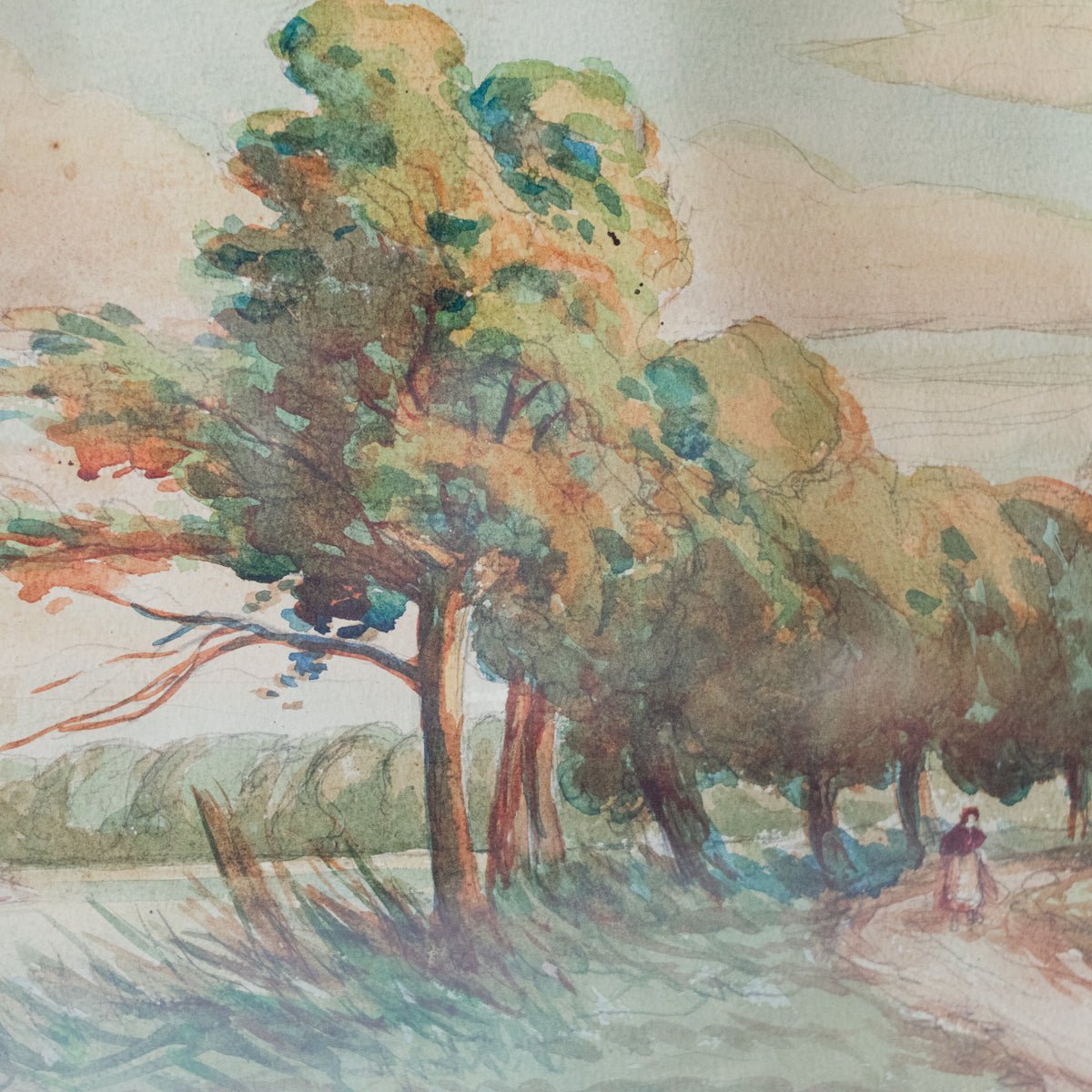 Landscape with Windblown Trees Watercolor Painting - elsie green - art