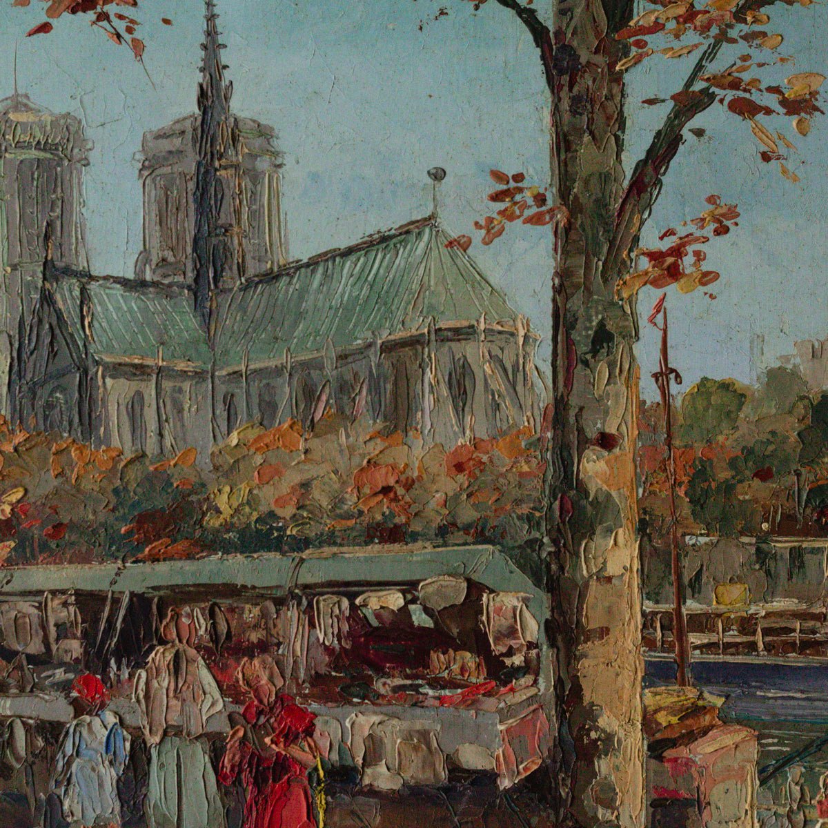Les Quais de Seine, Notre Dame de Paris Oil Painting | Dated 1878 - elsie green - art