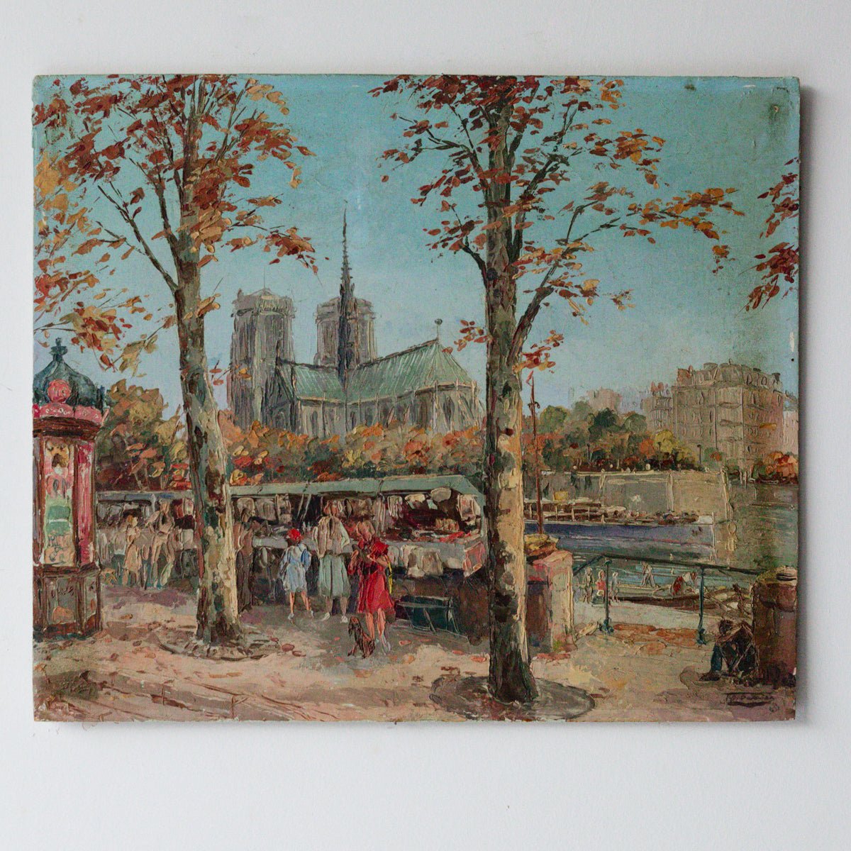 Les Quais de Seine, Notre Dame de Paris Oil Painting | Dated 1878 - elsie green - art