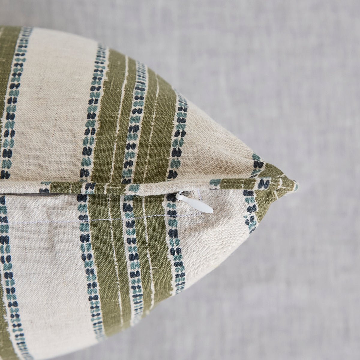 Linen Block Print Pillow Cover | Limeuil Stripe - elsie green - Textiles