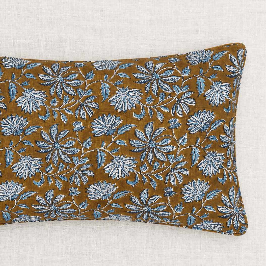 Linen Block Print Pillow Cover | Yvoire Tobacco - elsie green - Textiles