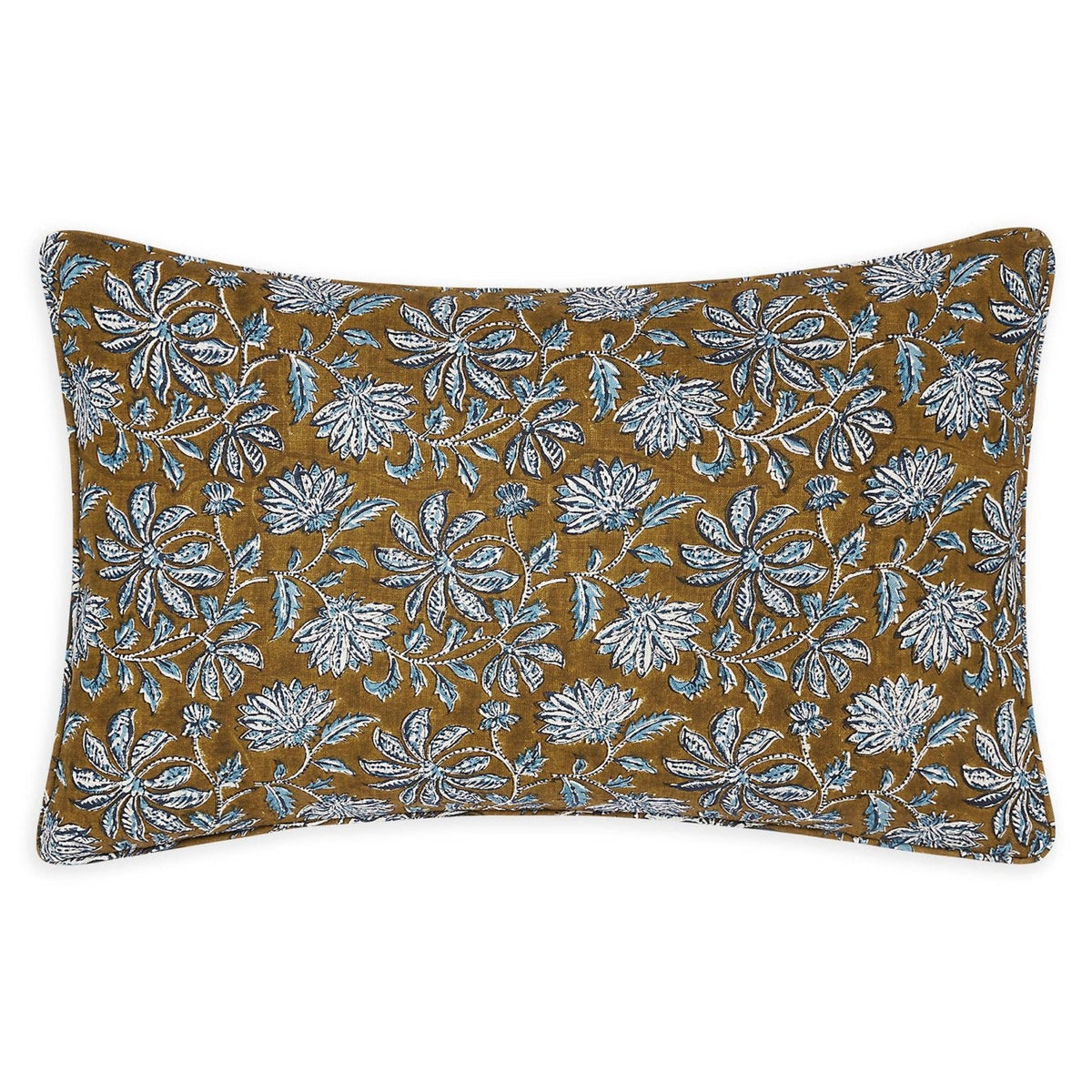 Linen Block Print Pillow Cover | Yvoire Tobacco - elsie green - Textiles