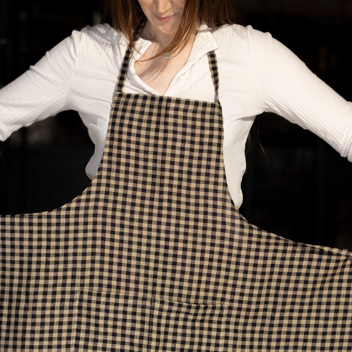 Linen Daily Apron | Black Gingham - elsie green - Textiles