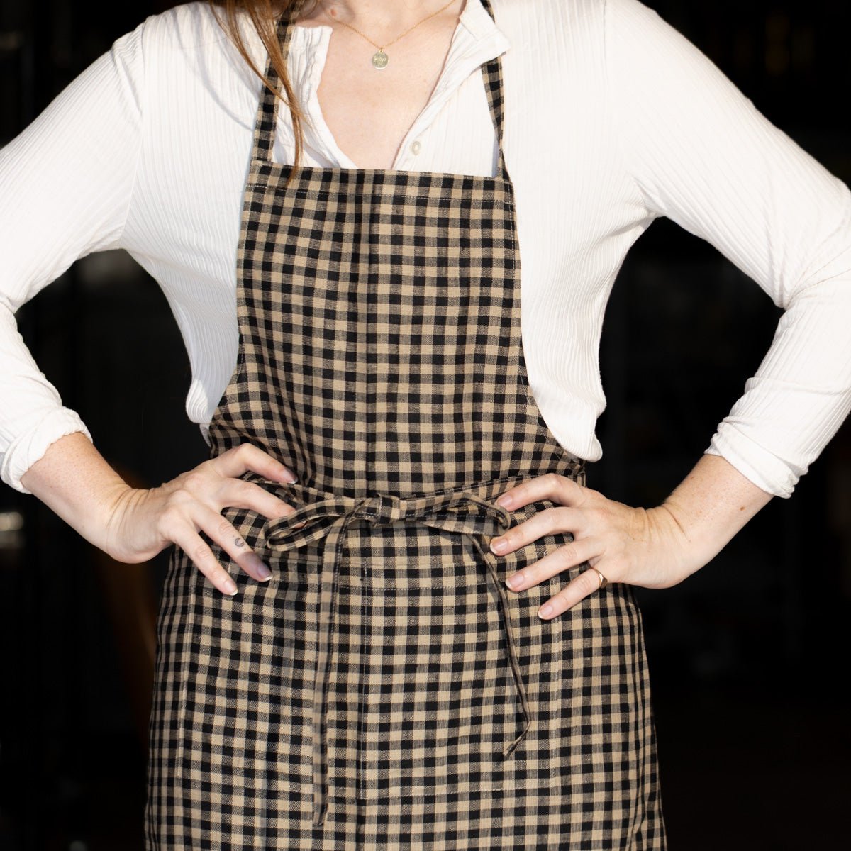Linen Daily Apron | Black Gingham - elsie green - Textiles
