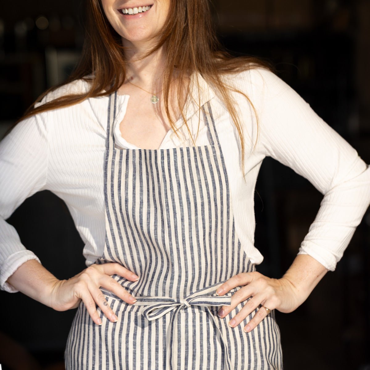 Linen Daily Apron | Navy Stripe - elsie green - Textiles