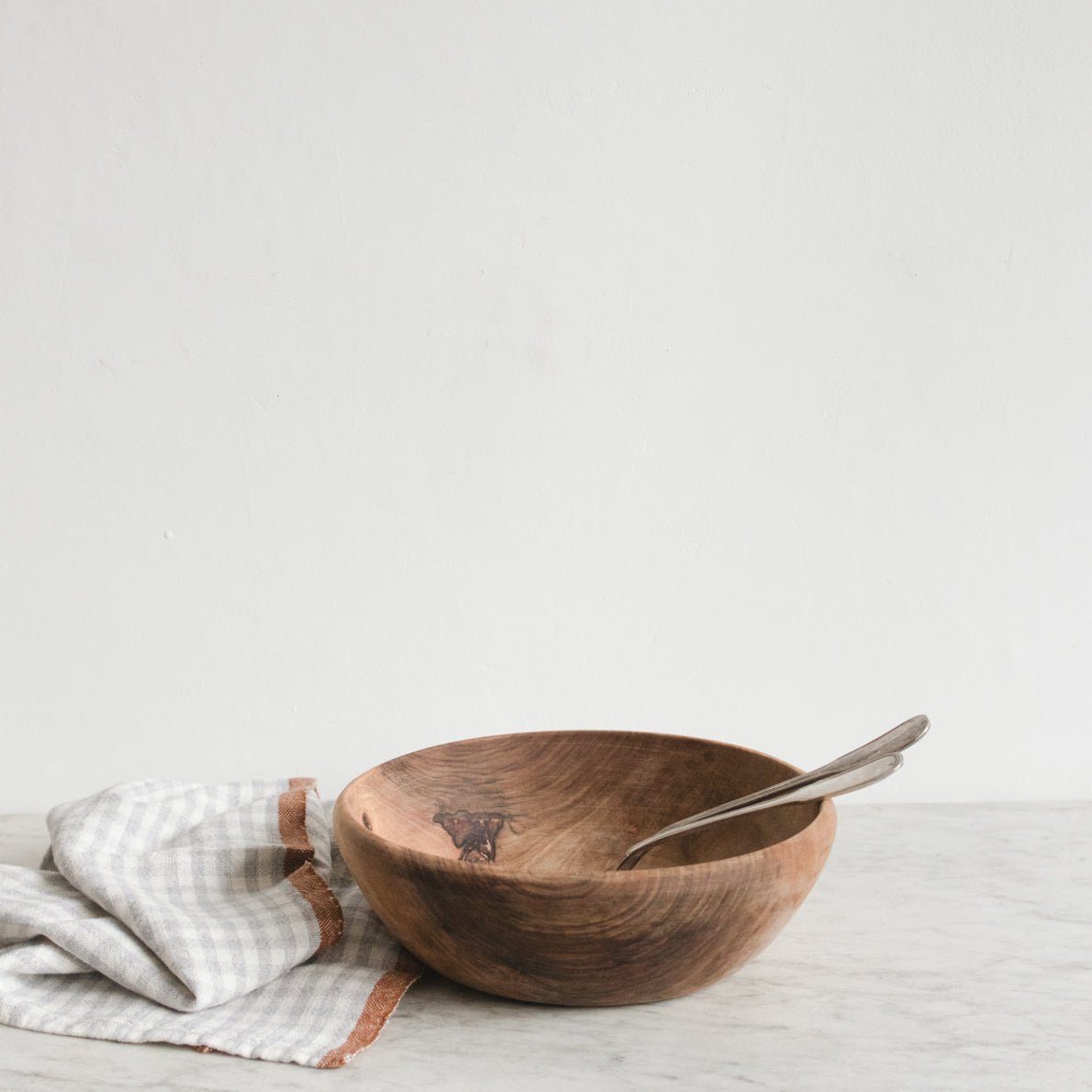 Moroccan Wood Bowl with Pair of Vintage Serving Forks - elsie green - the french kitchen