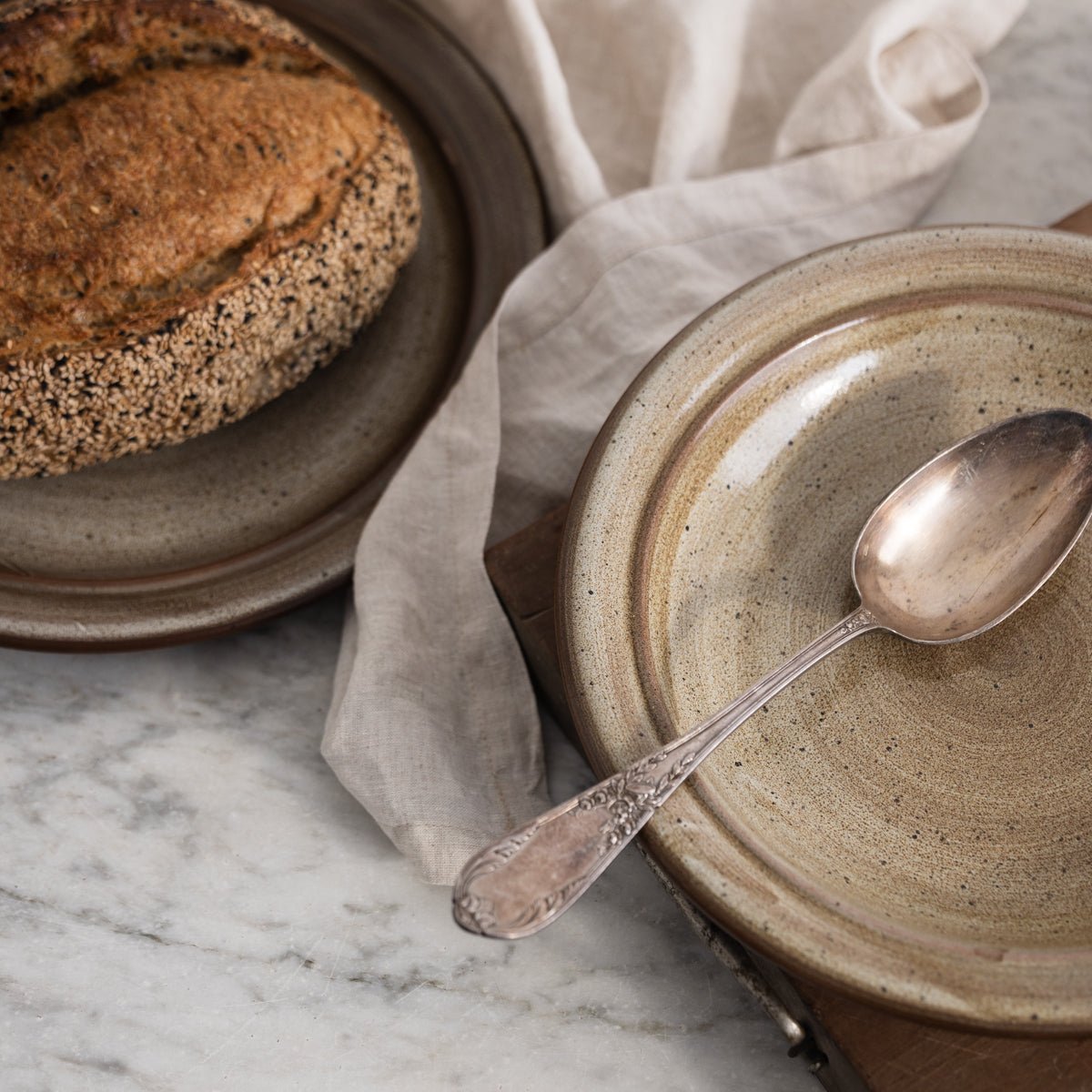 Niderviller Tolède Stoneware Platter, Serving Bowl and Silver Spoon - elsie green - the french kitchen