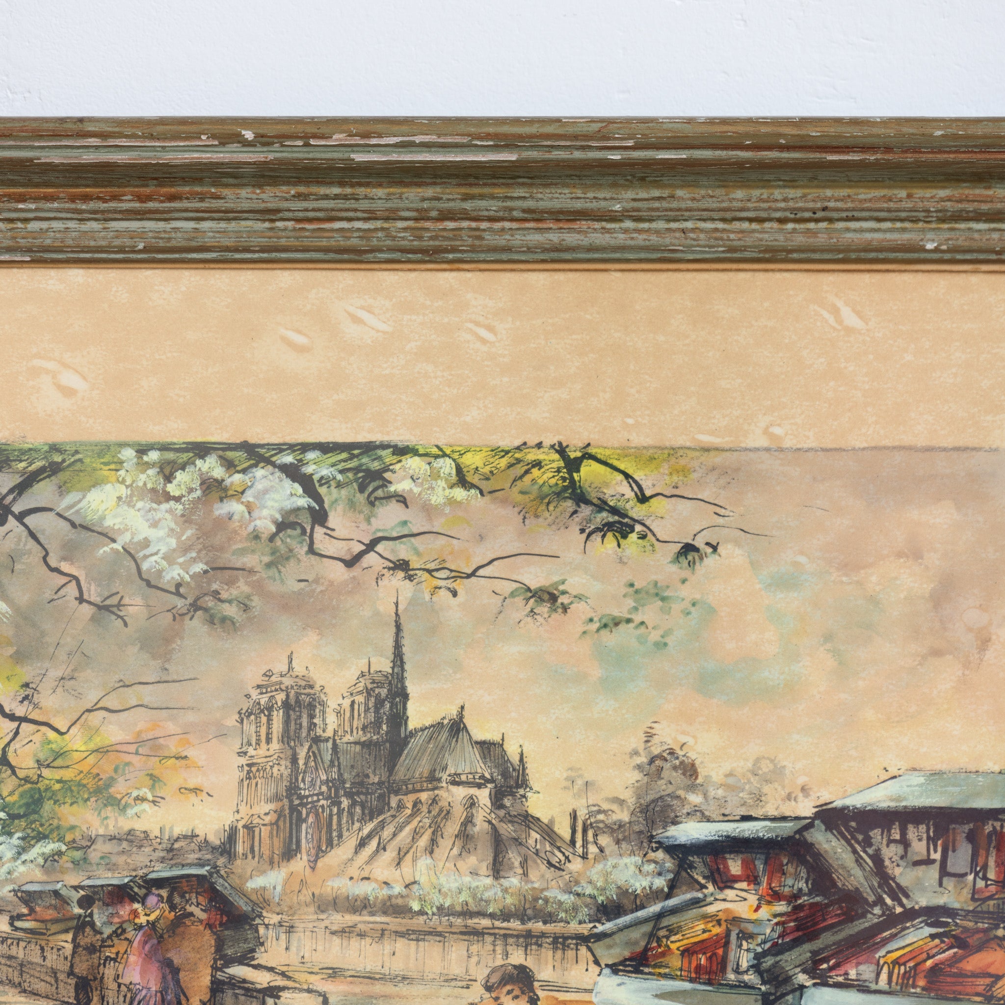 Notre Dame with Bouquinistes Watercolor Painting - elsie green - art