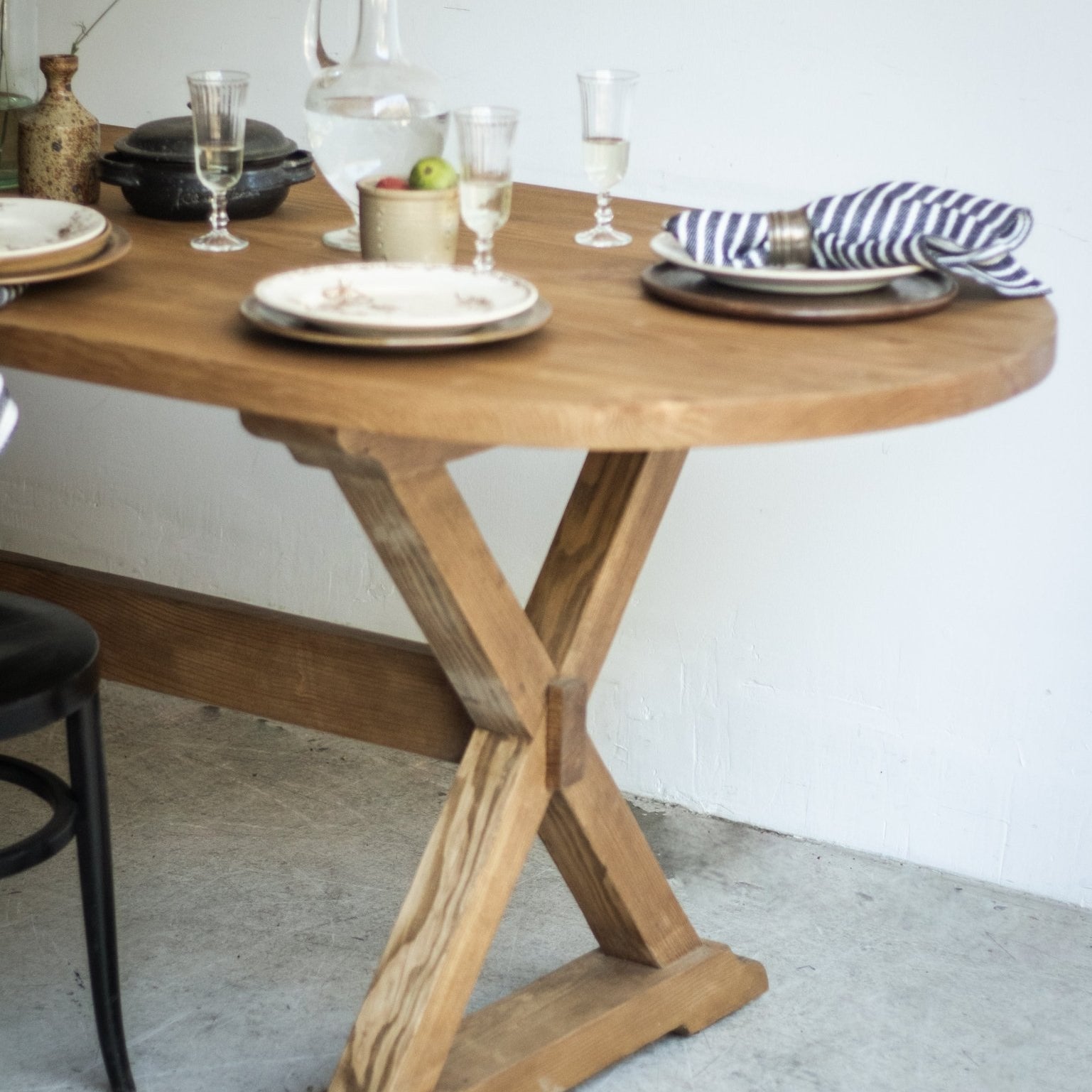 Oval Reclaimed Wood Trestle Table - elsie green - Custom Furniture