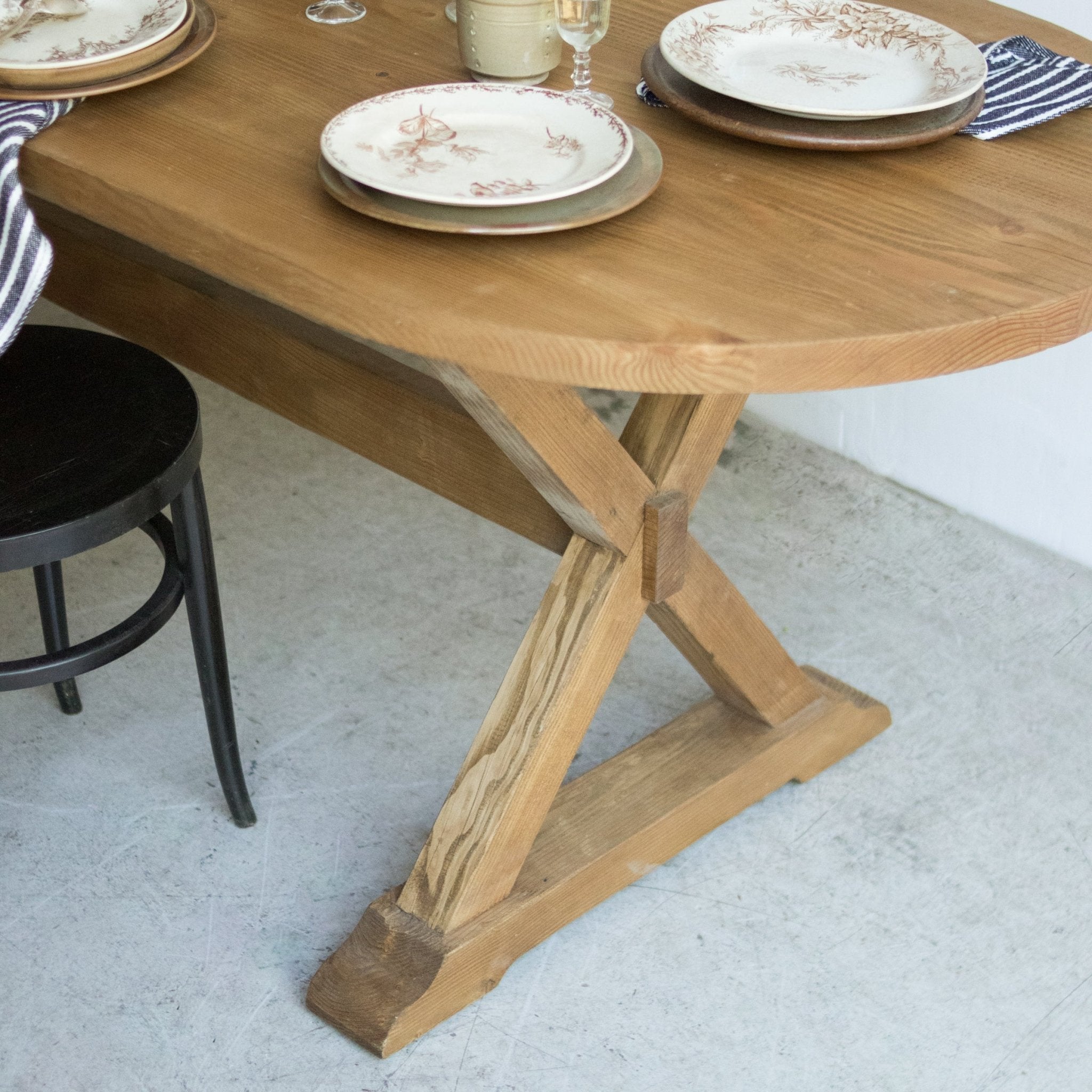 Oval Reclaimed Wood Trestle Table - elsie green - Custom Furniture