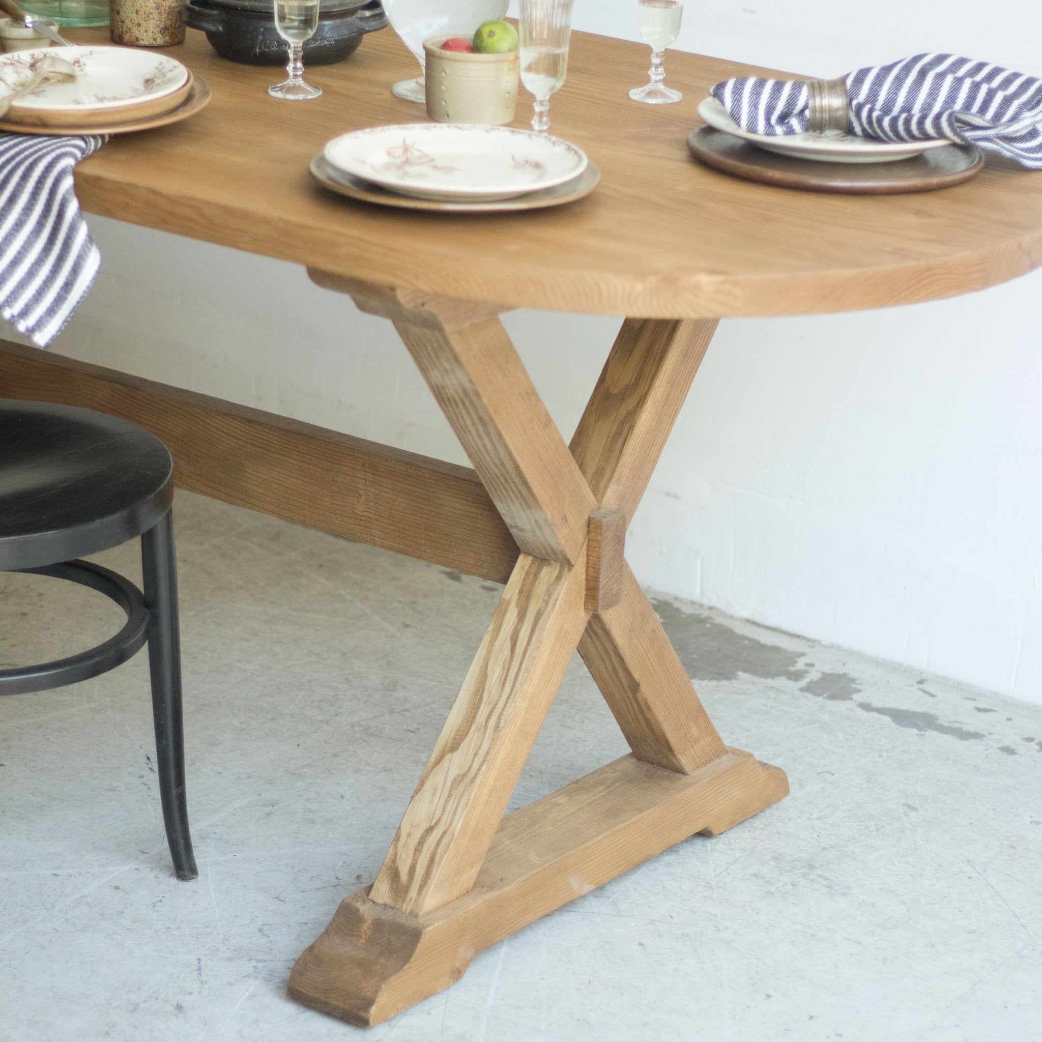 Oval Reclaimed Wood Trestle Table - elsie green - Custom Furniture