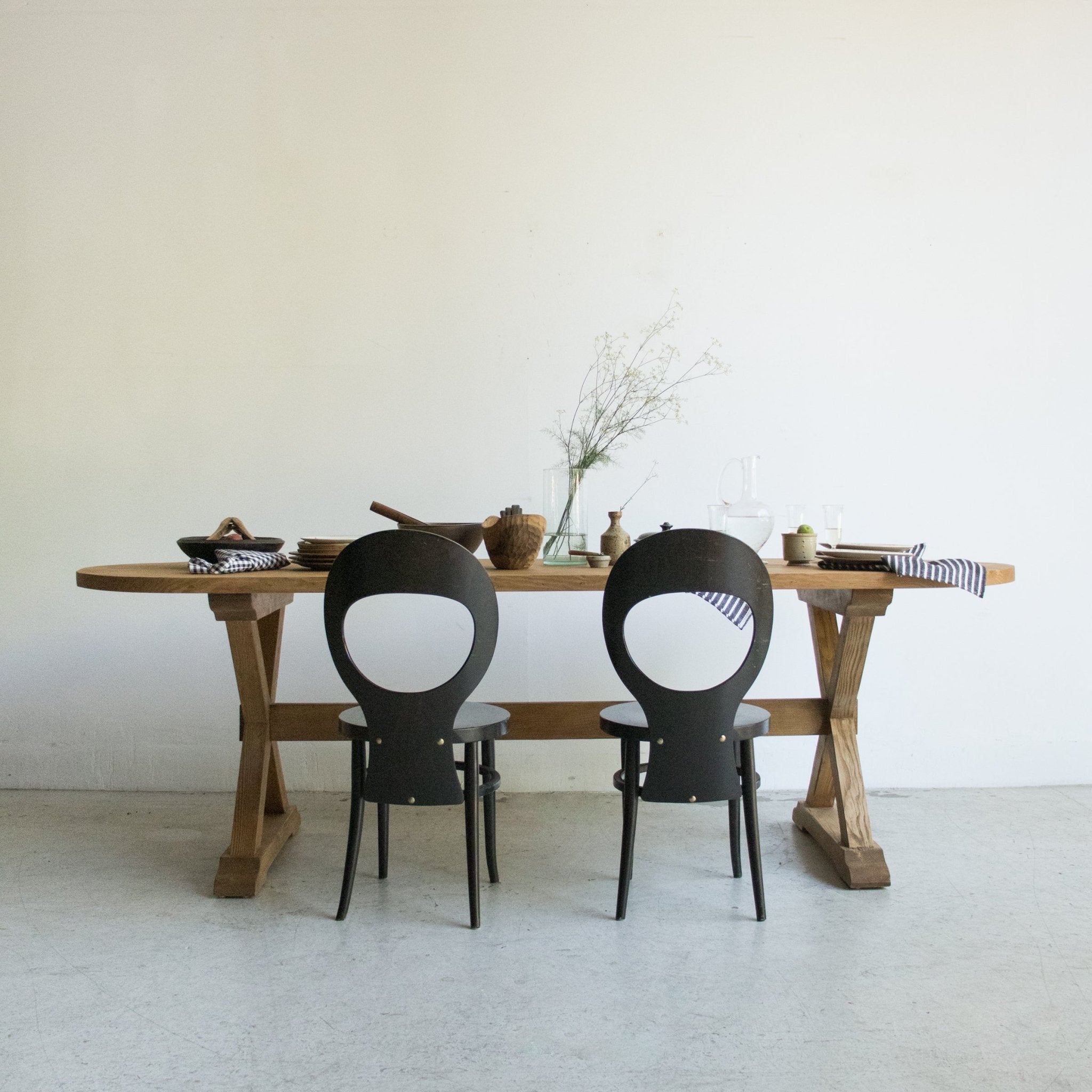 Oval Reclaimed Wood Trestle Table - elsie green - Custom Furniture