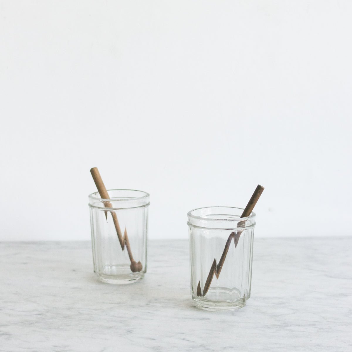 Pair of Antique Jam Jars with Wood Utensils - elsie green - The French Kitchen