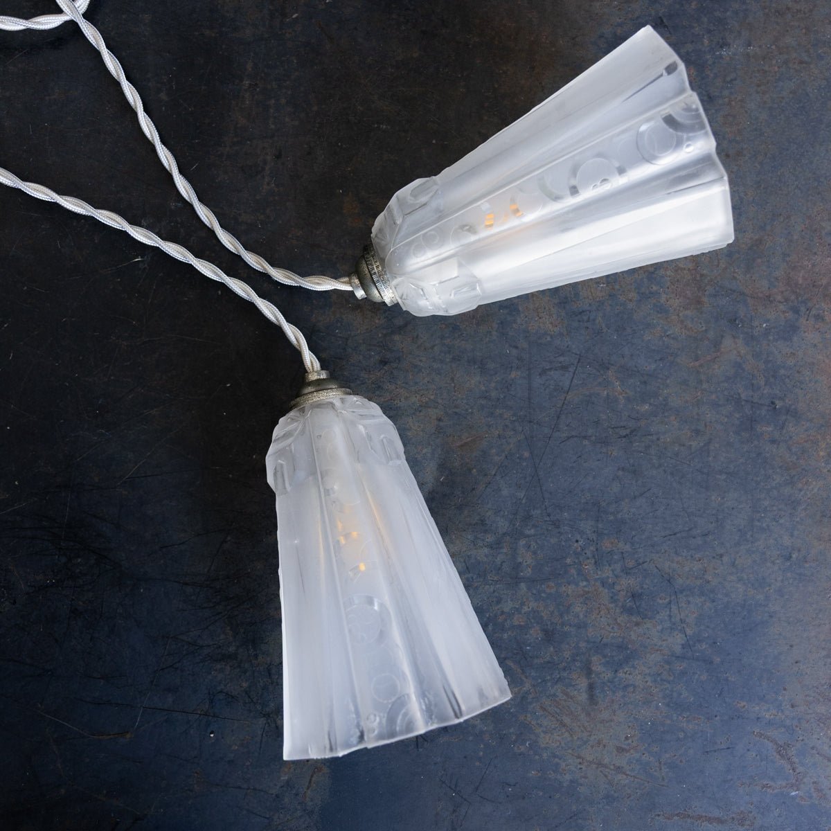 Pair of Art Decor Frosted Glass Pendants - elsie green - decor