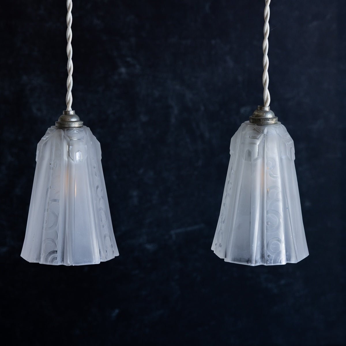 Pair of Art Decor Frosted Glass Pendants - elsie green - decor