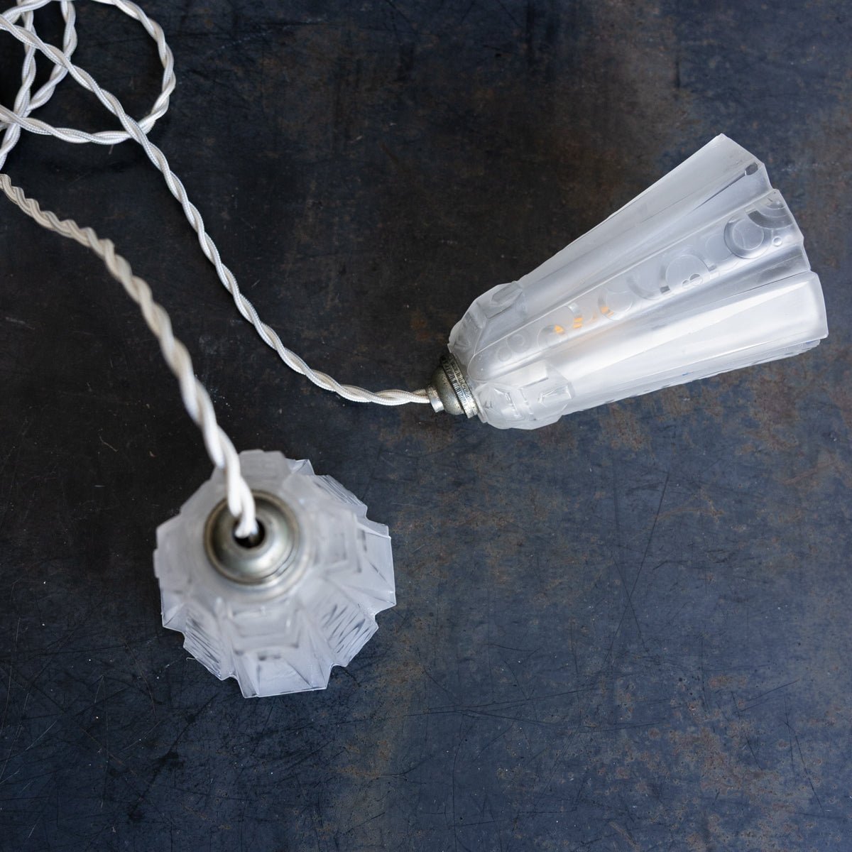 Pair of Art Decor Frosted Glass Pendants - elsie green - decor