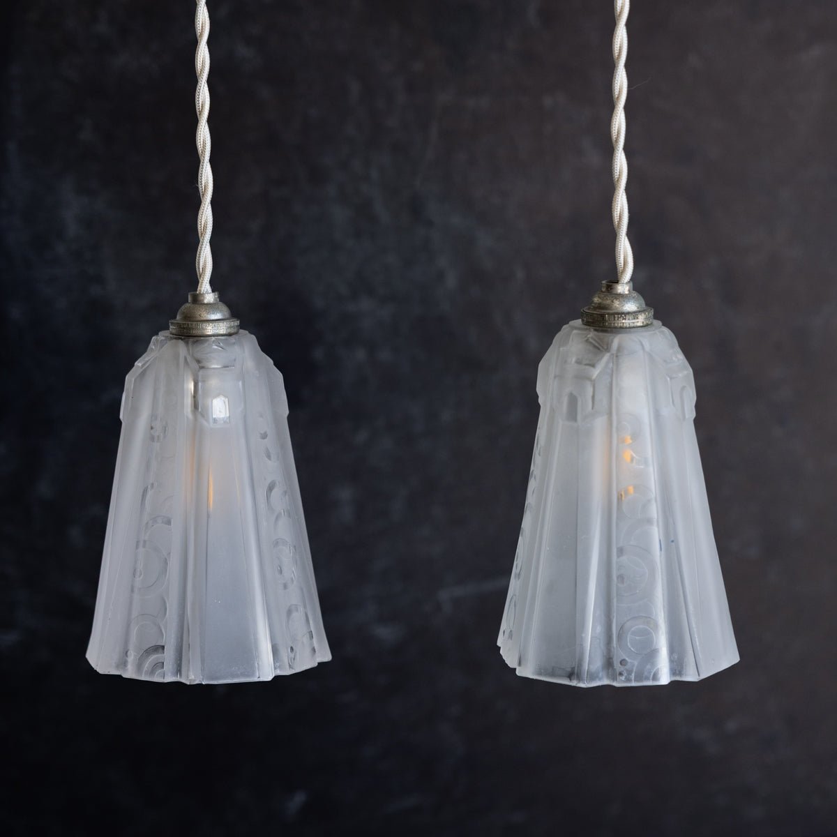 Pair of Art Decor Frosted Glass Pendants - elsie green - decor