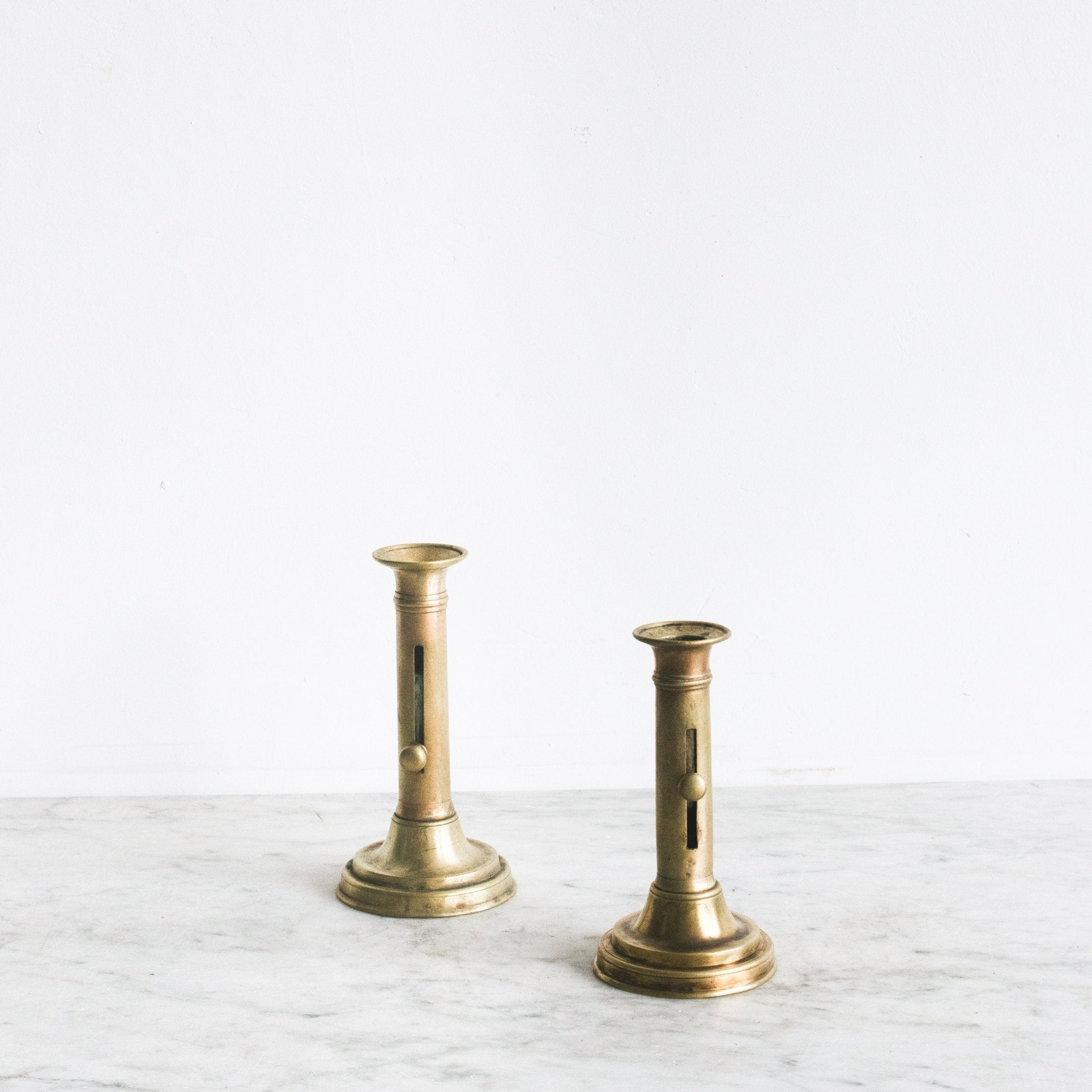 Pair of Bougeoirs à Coulisse and Beeswax Tapers - elsie green - decor