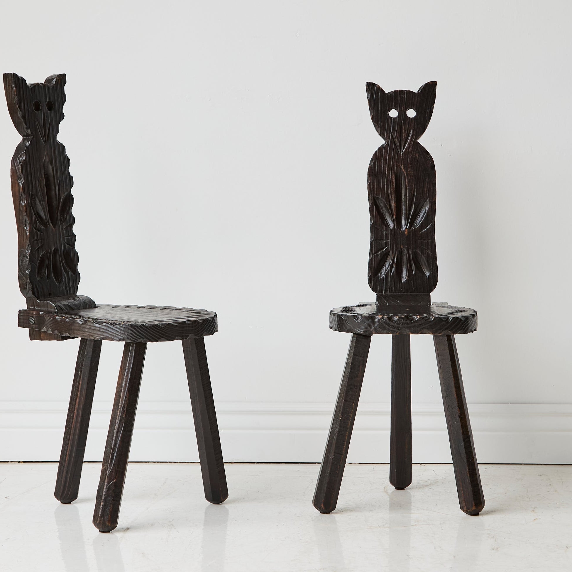 Pair of Brutalist Feline Accent Chairs - elsie green - furniture