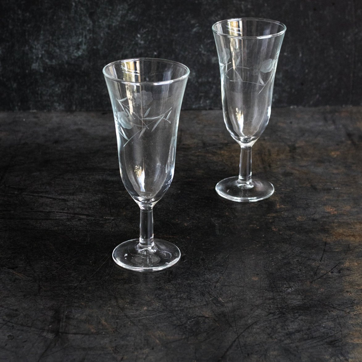 Pair Of Etched Champagne Flutes - elsie green - The French Kitchen
