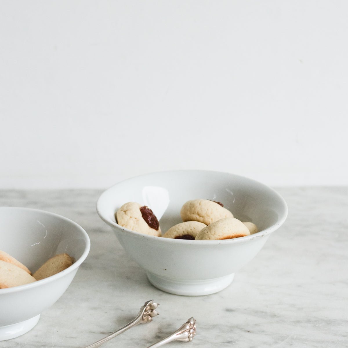 Pair of Grande Cafe Bowls & Engraved Silver Tongs - elsie green - the french kitchen