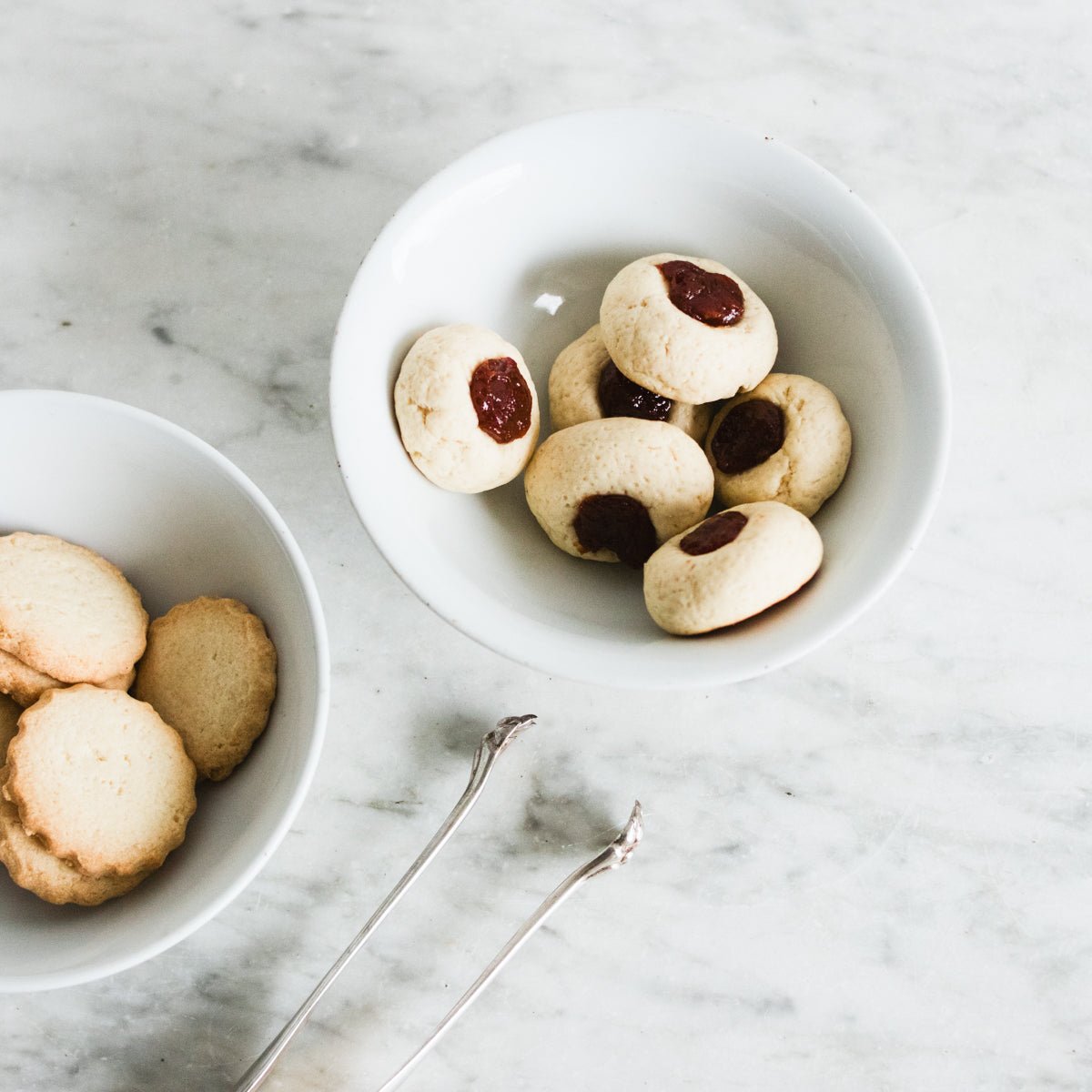 Pair of Grande Cafe Bowls & Engraved Silver Tongs - elsie green - the french kitchen