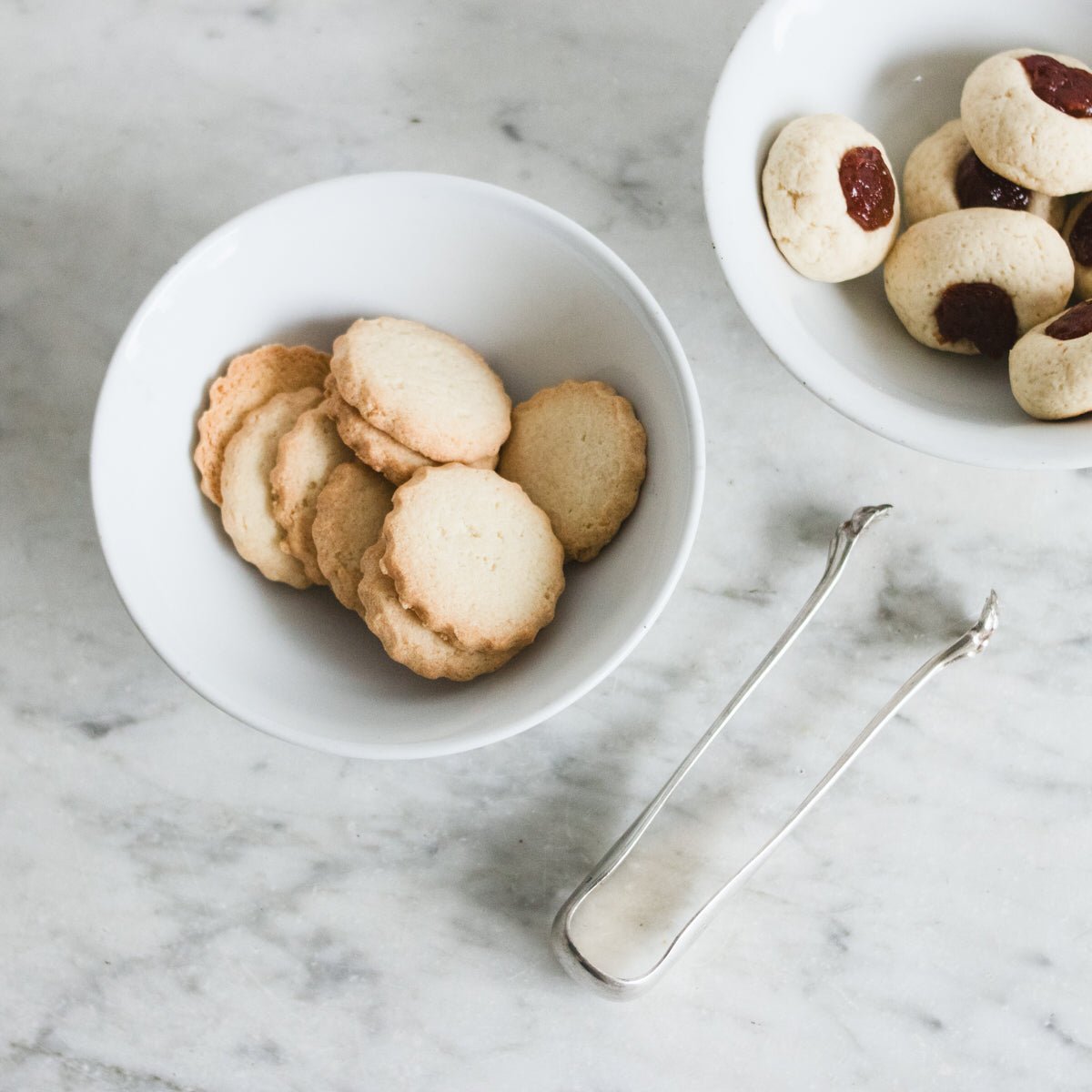 Pair of Grande Cafe Bowls & Engraved Silver Tongs - elsie green - the french kitchen