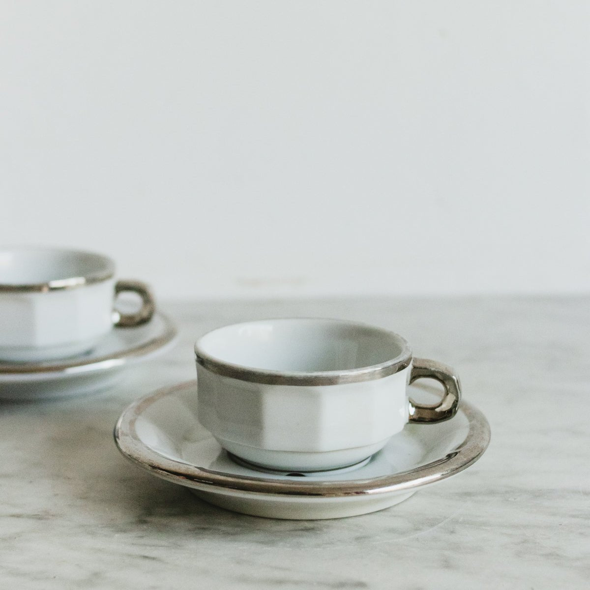 Pair Of Pillivuyt Tea Cups And Saucers - elsie green - The French Kitchen