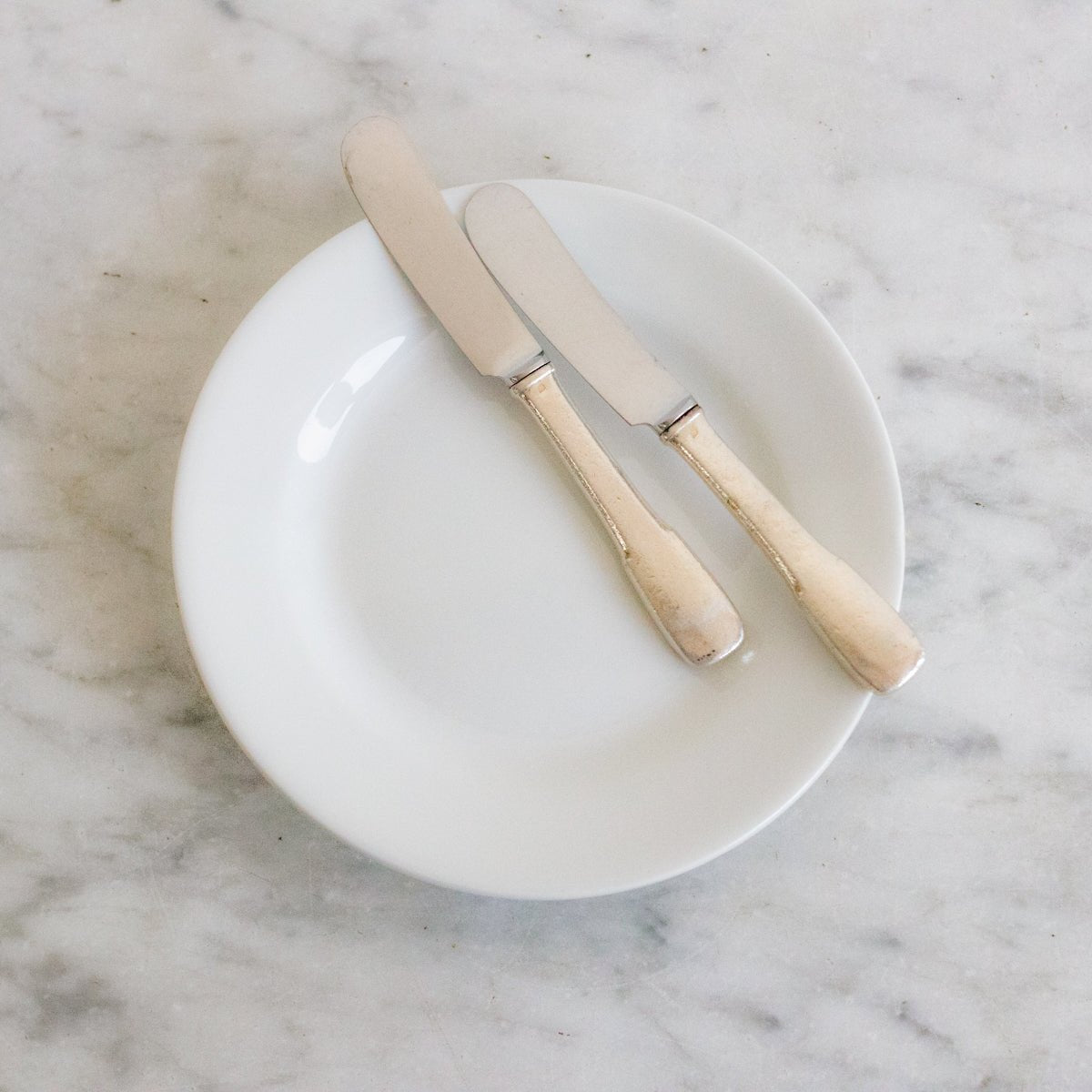 Pair of Porcelain Plates with Hotel Silver Spreaders - elsie green - the french kitchen