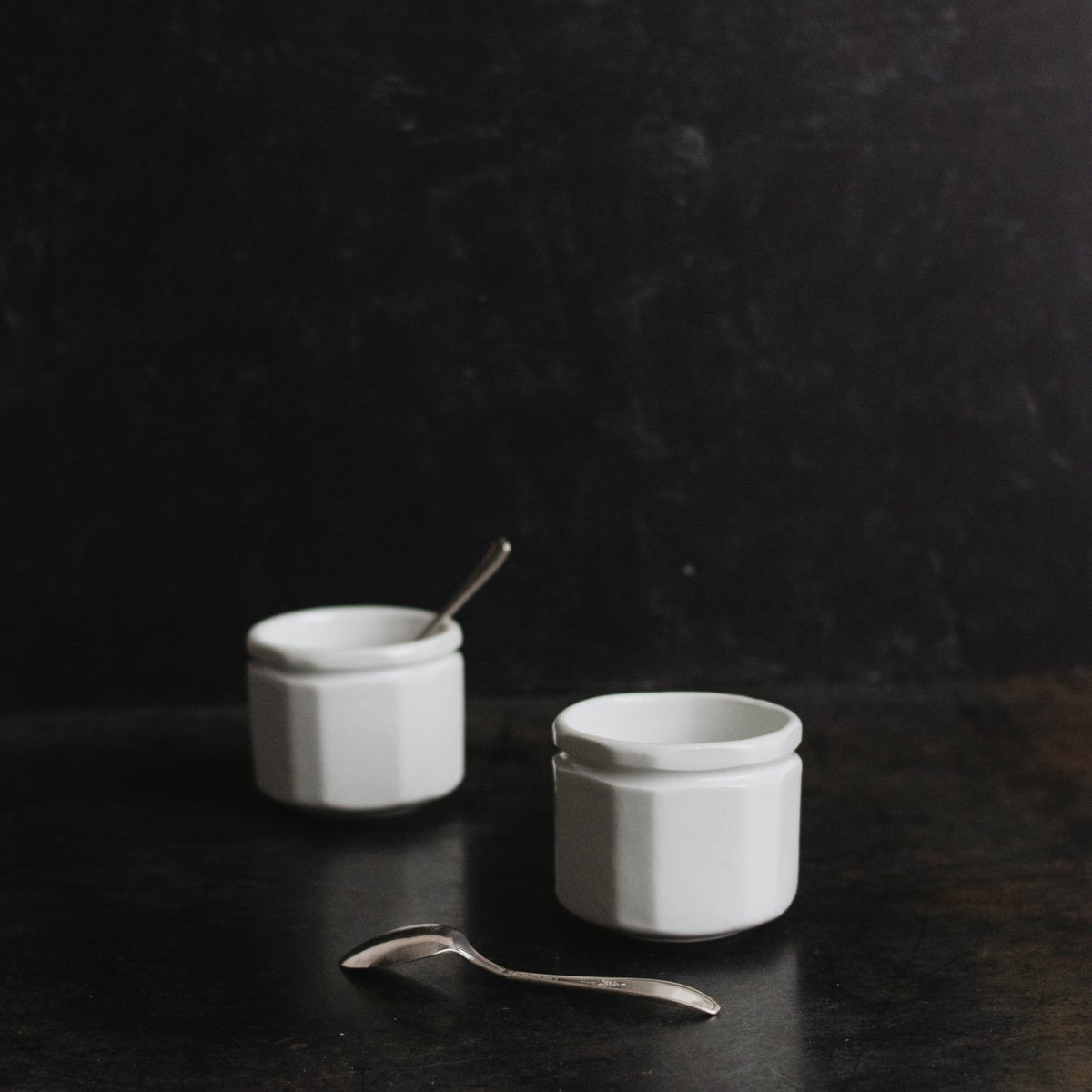 Pair of Porcelain Yogurt Pots with Demitasse Spoons - elsie green - the french kitchen