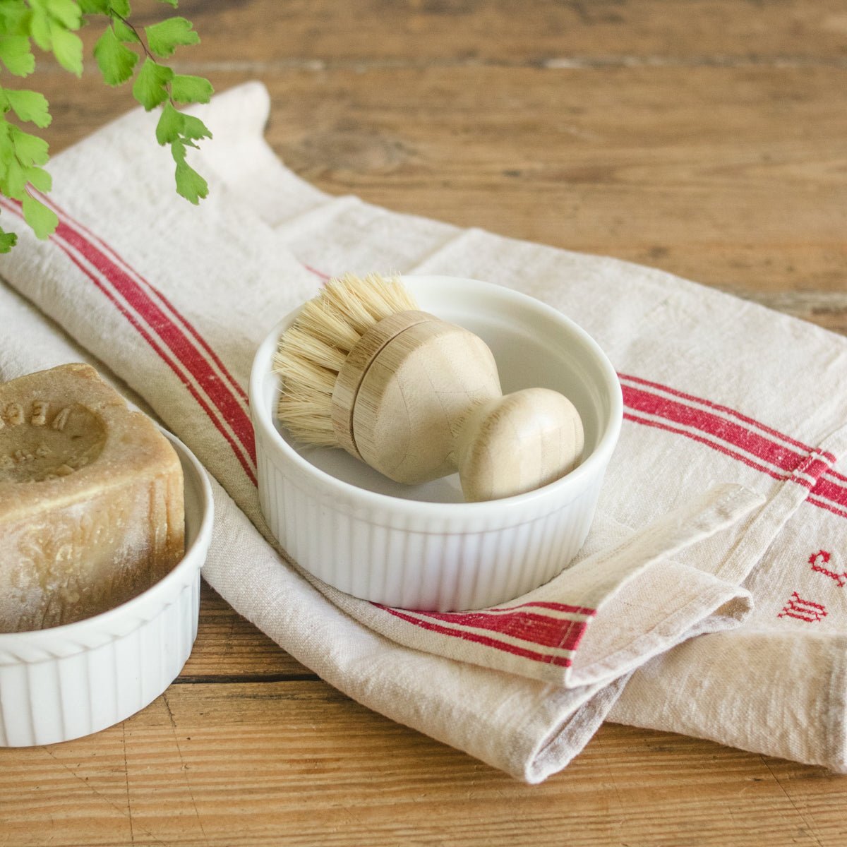 Pair of Shallow Ramekins with Dish Brush and Savon - elsie green - The French Kitchen