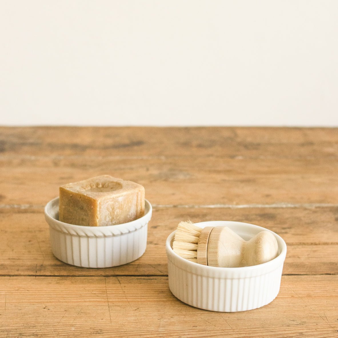 Pair of Shallow Ramekins with Dish Brush and Savon - elsie green - The French Kitchen