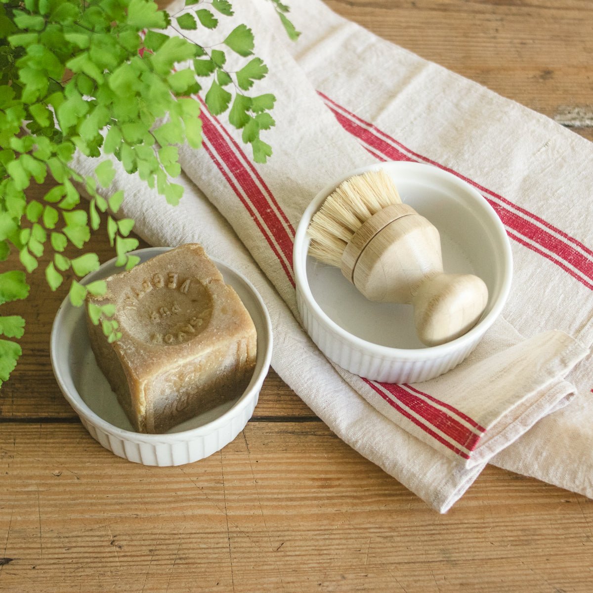 Pair of Shallow Ramekins with Dish Brush and Savon - elsie green - The French Kitchen