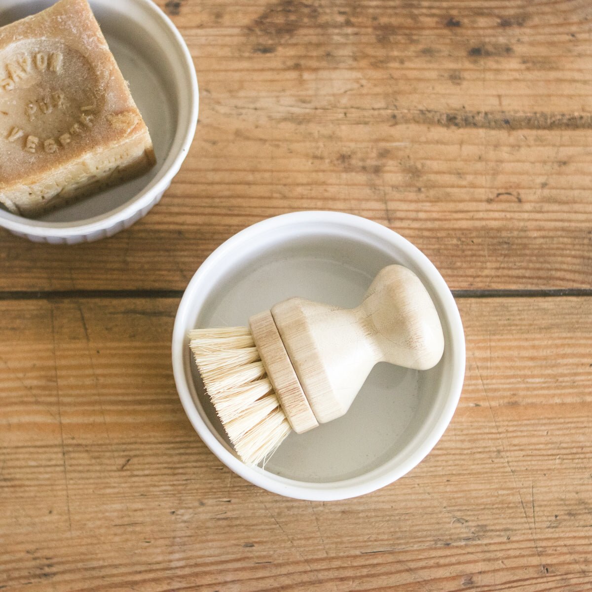 Pair of Shallow Ramekins with Dish Brush and Savon - elsie green - The French Kitchen