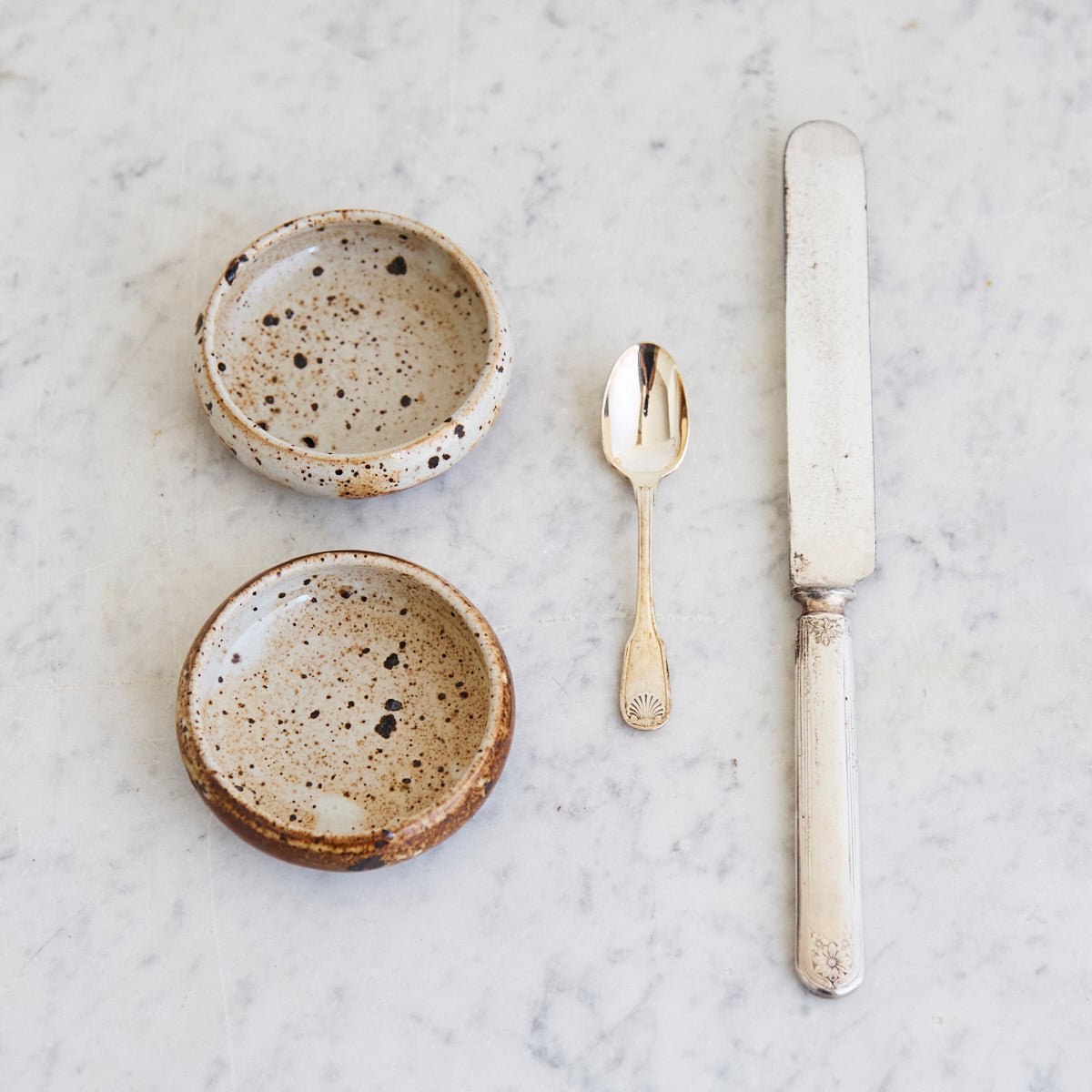 Pair of Stoneware Butter Pats with Knife and Spoon - elsie green - the french kitchen