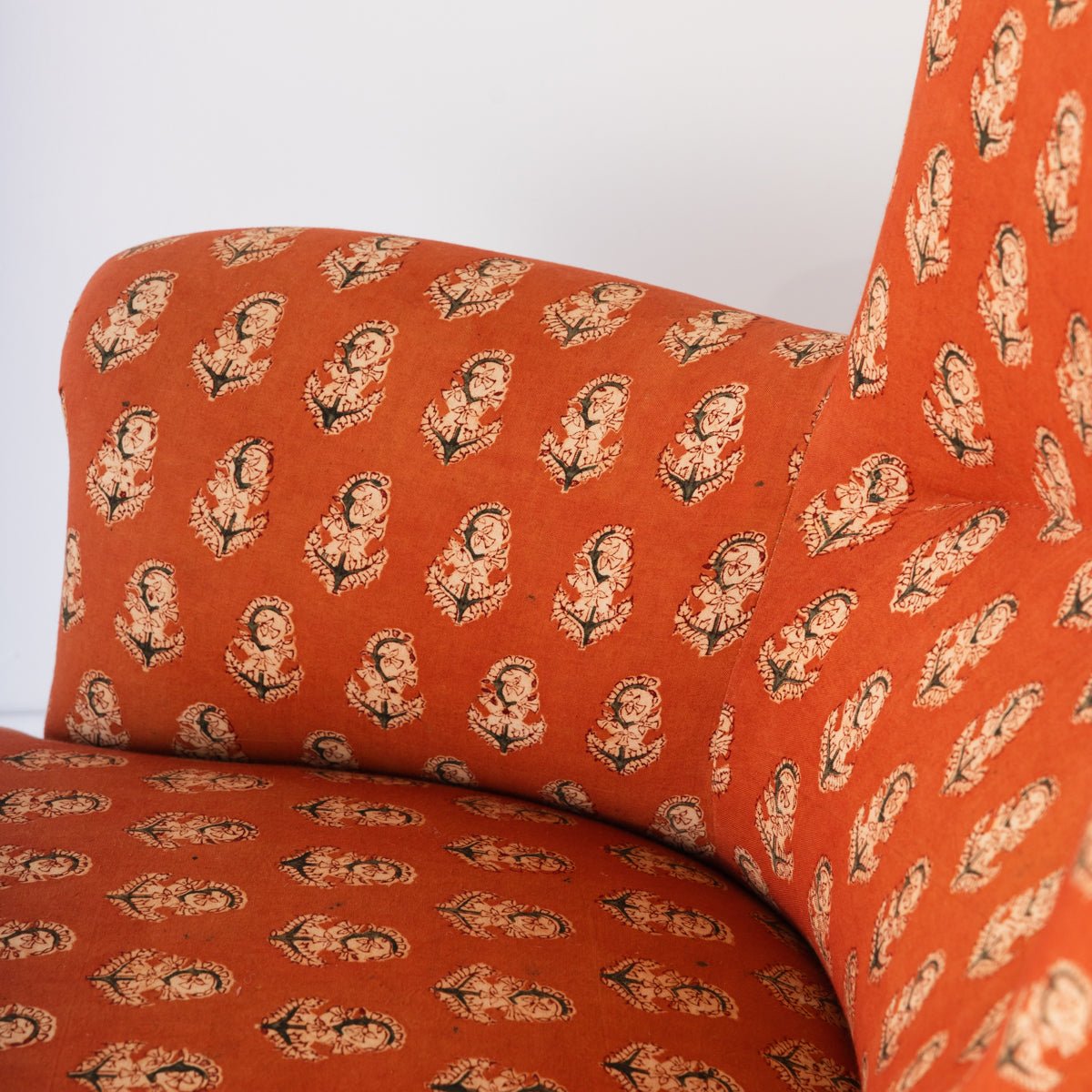 Pair of Vintage Block Print Arm Chairs | Bimala Saffron - elsie green - Furniture