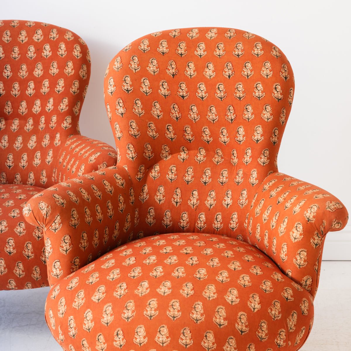 Pair of Vintage Block Print Arm Chairs | Bimala Saffron - elsie green - Furniture