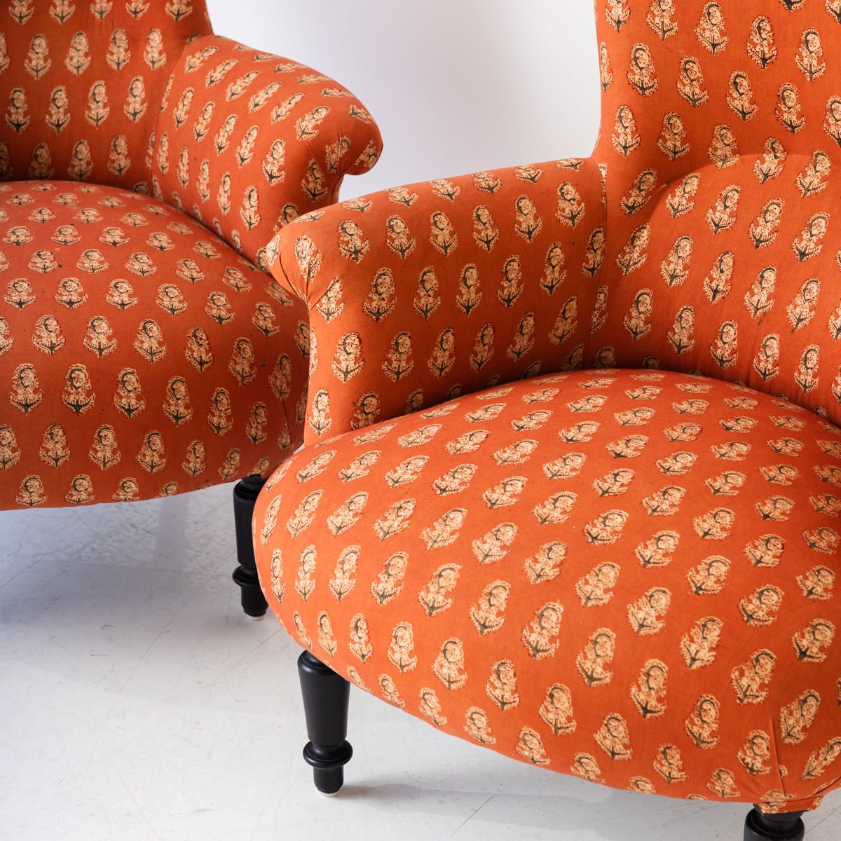 Pair of Vintage Block Print Arm Chairs | Bimala Saffron - elsie green - Furniture