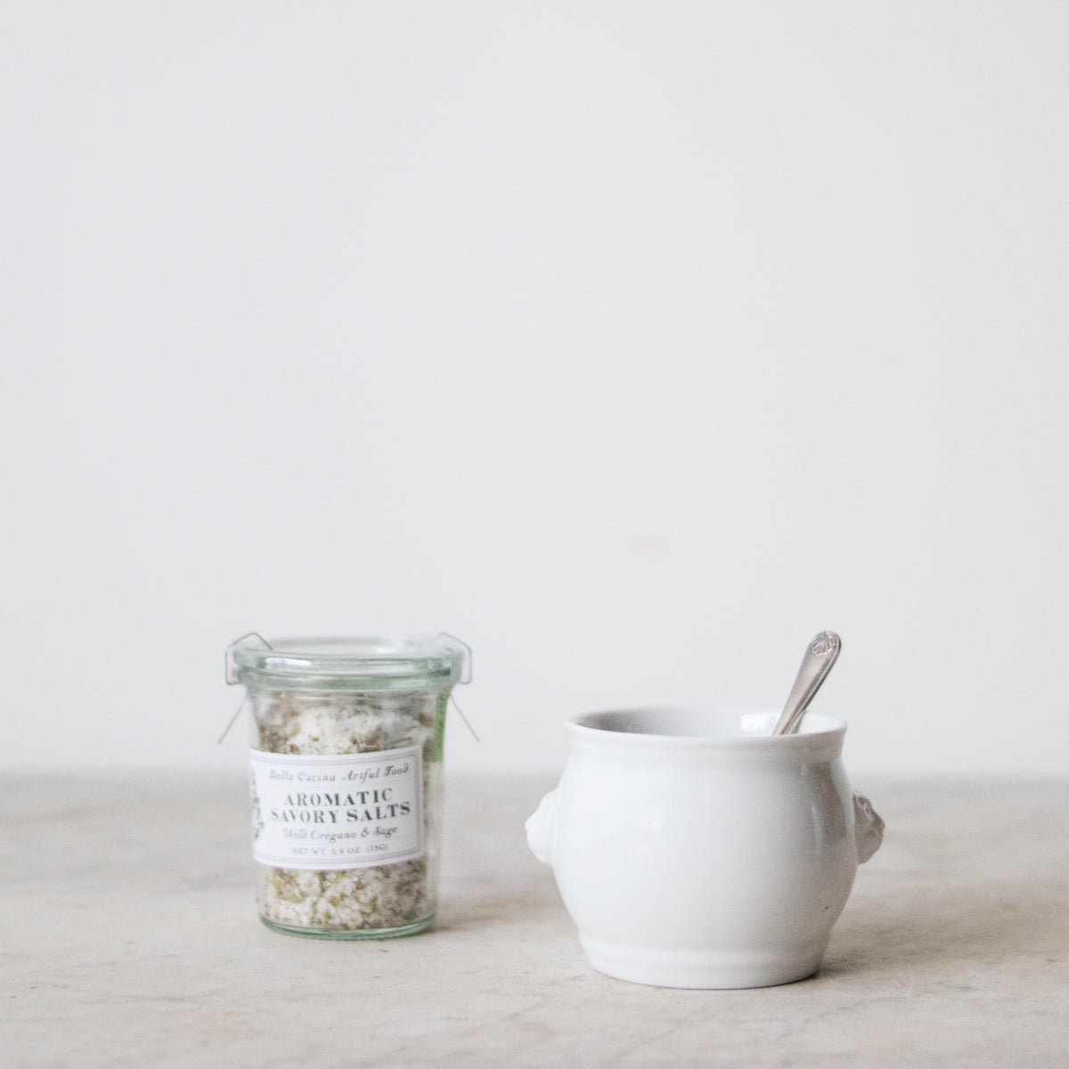 Petite Lion Pot with Flavored Salt & Silver Spoon - elsie green - the french kitchen