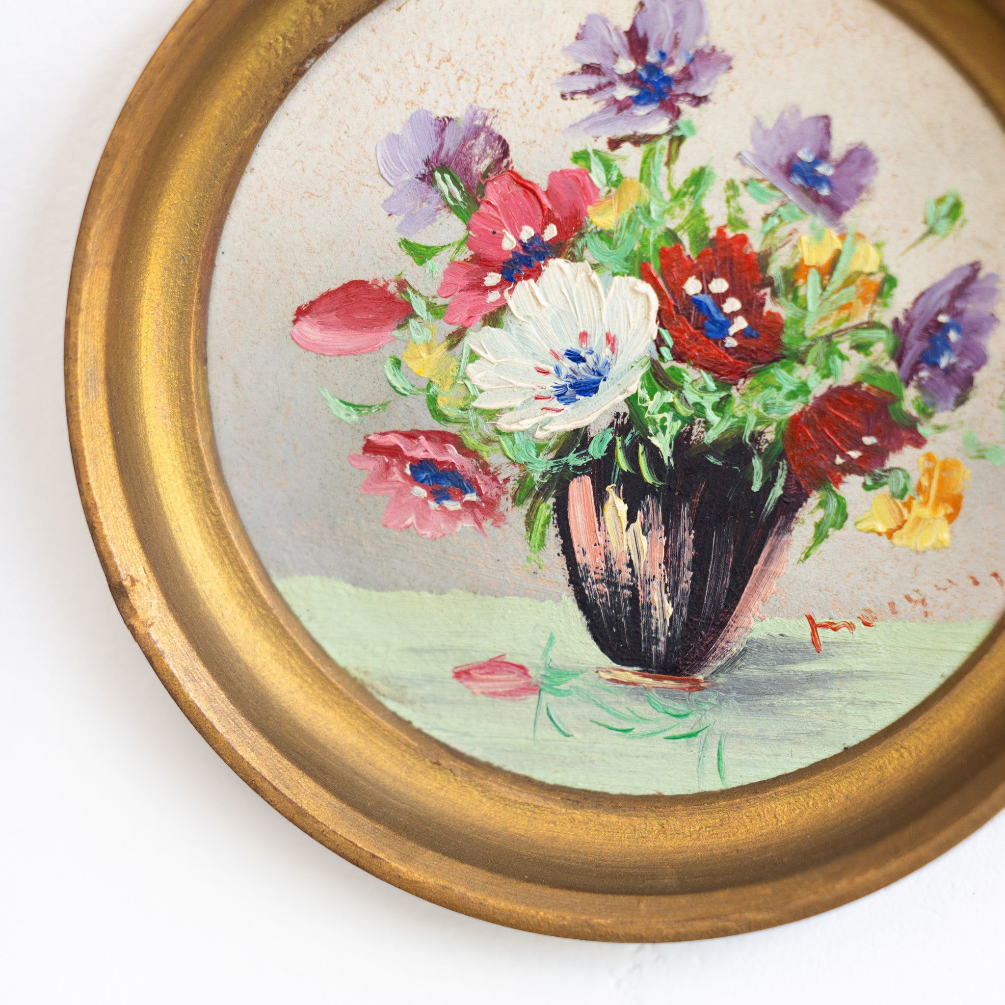 Petite Round Floral Still Life Oil Painting - elsie green - art