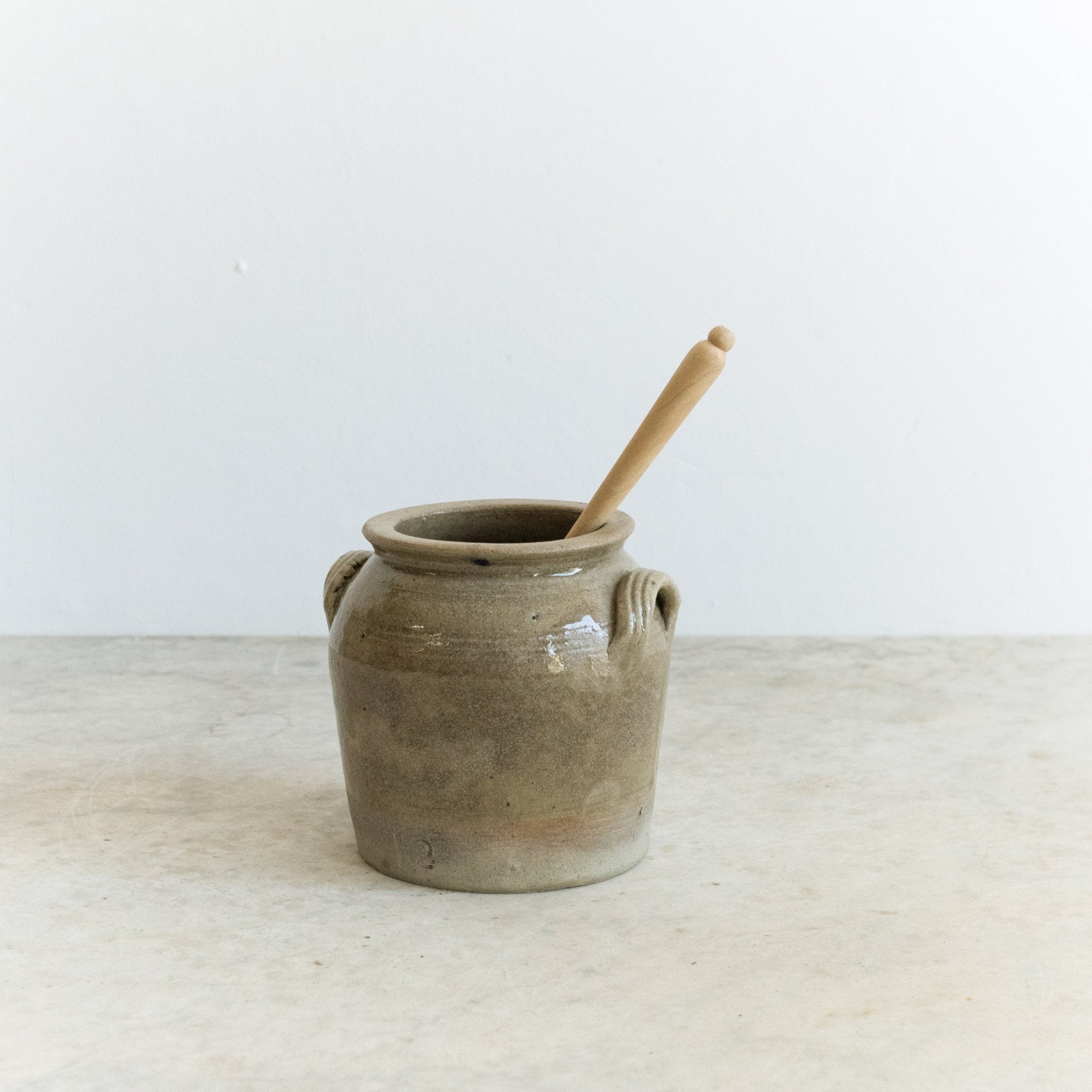 Petite Stamped Crock With Wood Olive Spoon - elsie green - The French Kitchen