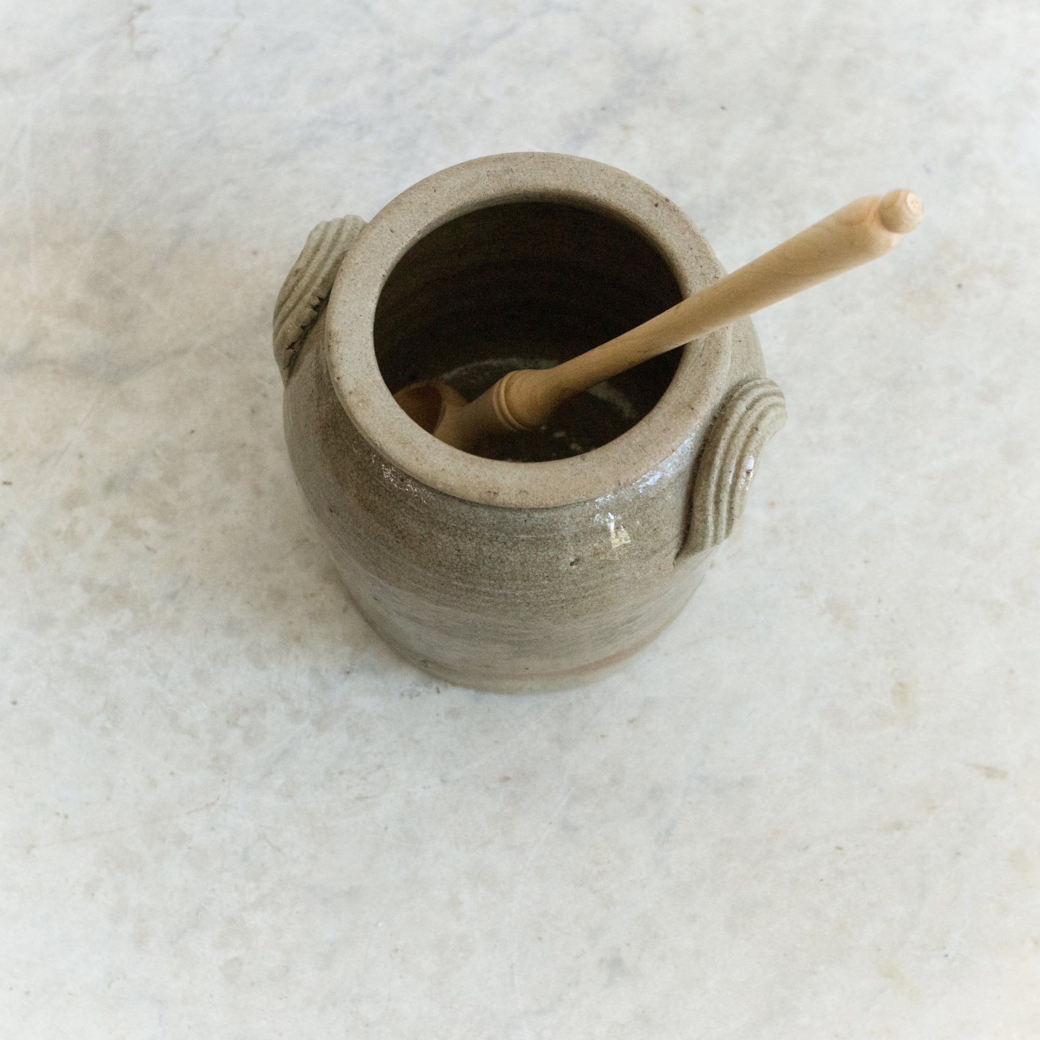 Petite Stamped Crock With Wood Olive Spoon - elsie green - The French Kitchen