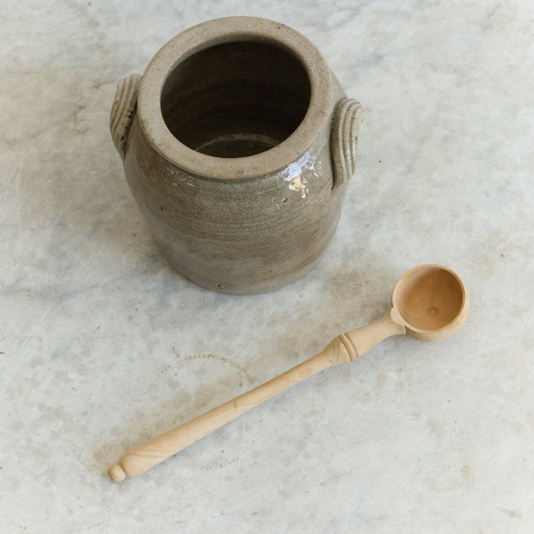 Petite Stamped Crock With Wood Olive Spoon - elsie green - The French Kitchen