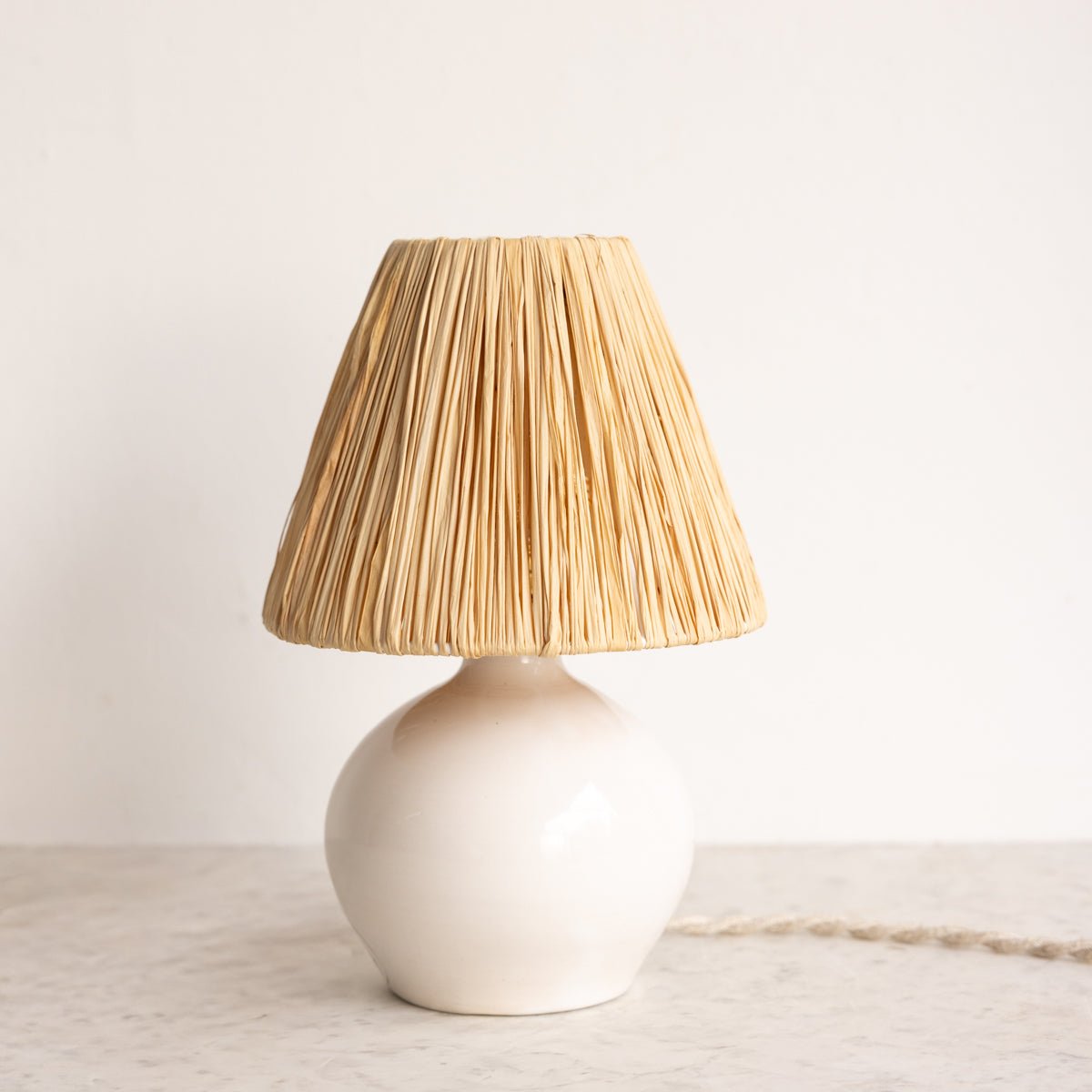 Petite Stoneware Lamp with Raffia Shade | Signed by Artist - elsie green - decor