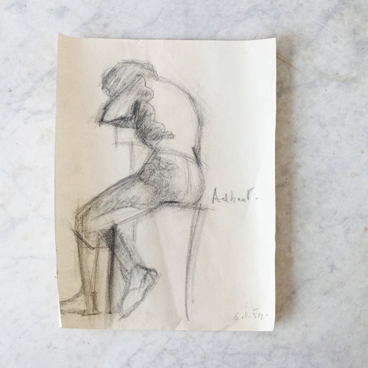 Seated Figure Charcoal Drawing - elsie green - art